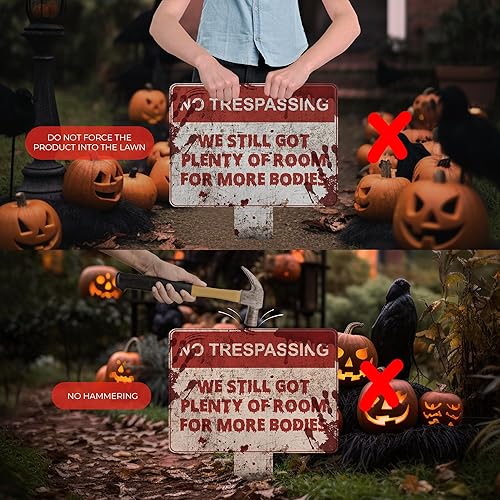 Miniatura 2 de Letrero de decoración de Halloween aterrador para exteriores con texto en inglés "I Choose Between Multiple Creepy Beware" opciones para