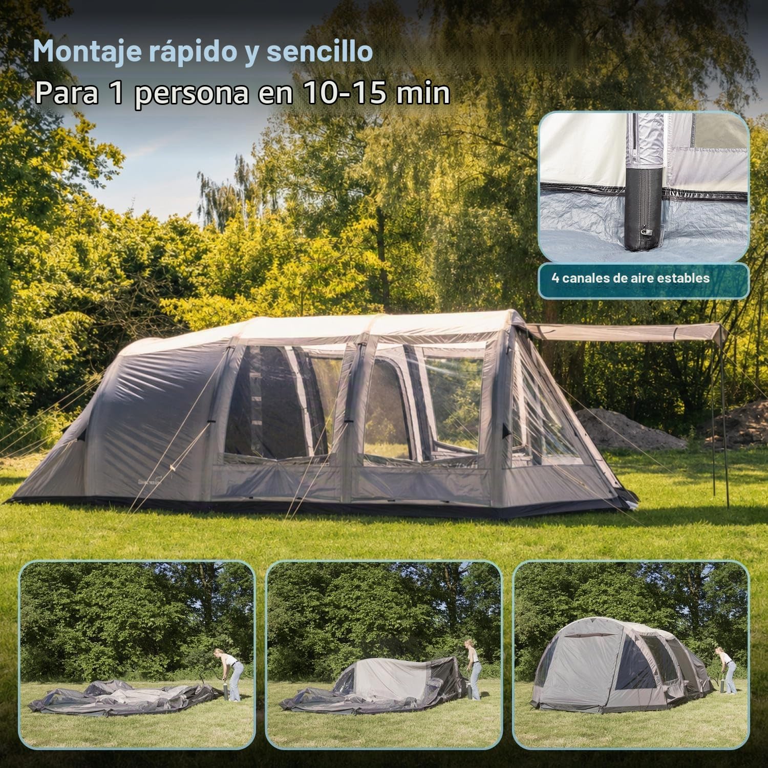Skandika Tienda de campaña hinchable Folldal Air Protect | Tienda de aire para 4-5 personas, suelo cosido, impermeable, columna de agua de 5000 mm, con bomba, toldo | Tienda de camping, tienda de