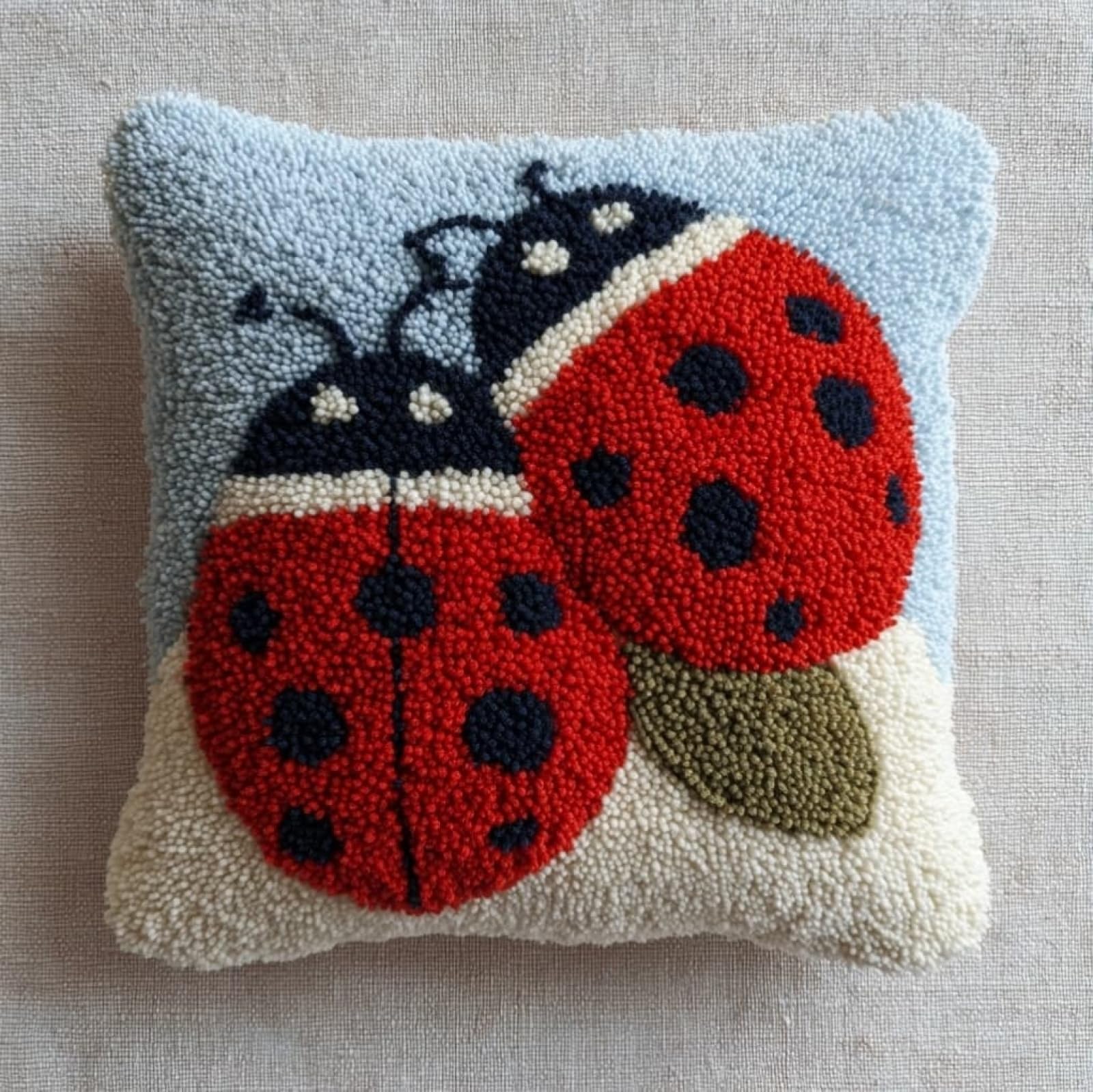 AxiangziK Latch Hook Pillow Making Set,Ladybugs 43x43cm DIY Sofa Cushion Kit Suitable for Beginners and Experienced Crafters
