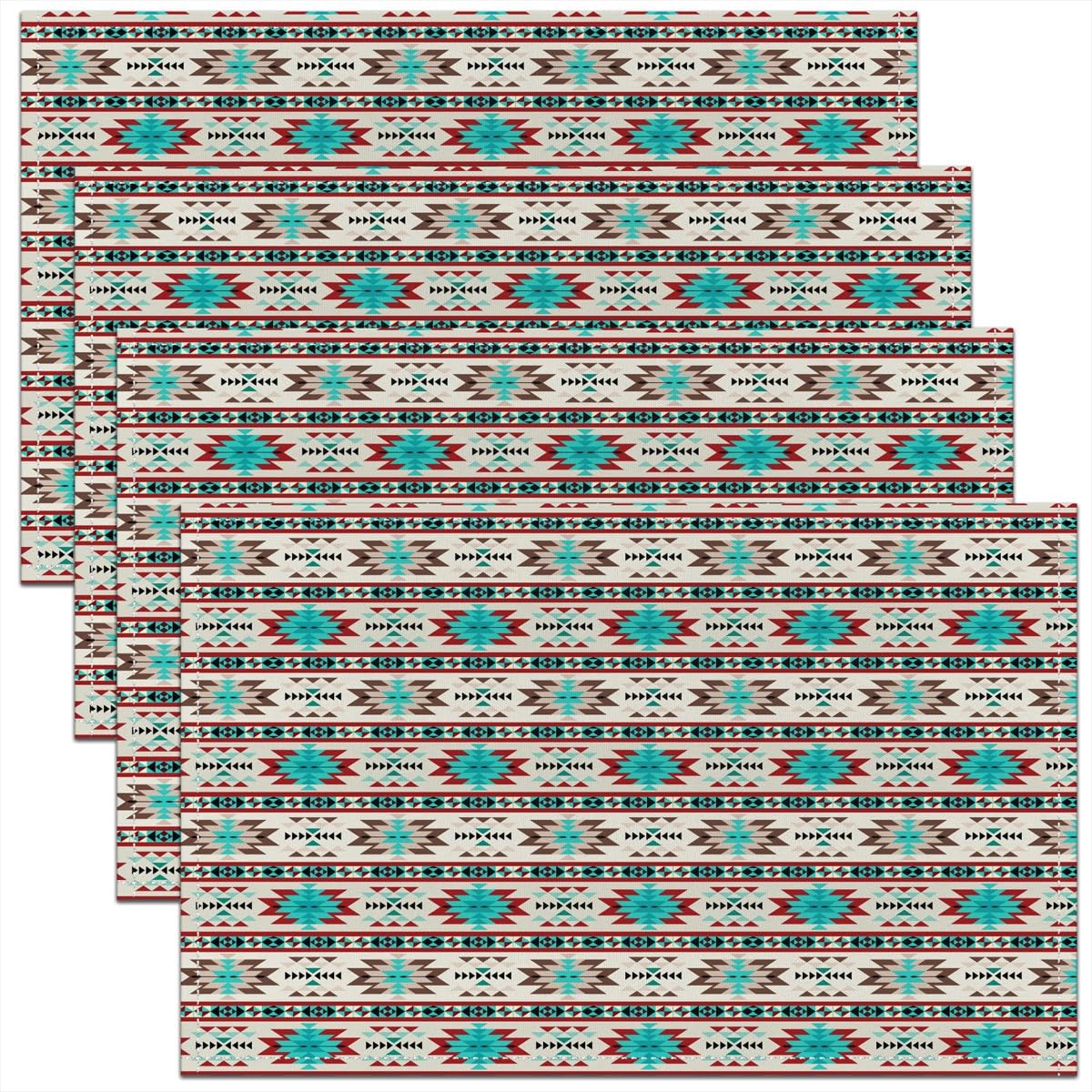 Homemissing Southwestern Geometric Table Place Mats, Western Boho Placemats Set of 4 Tribal Placemat for Kitchen Dining Table Decor Indoor Outdoor for Women Men Modern Art 45X30cm