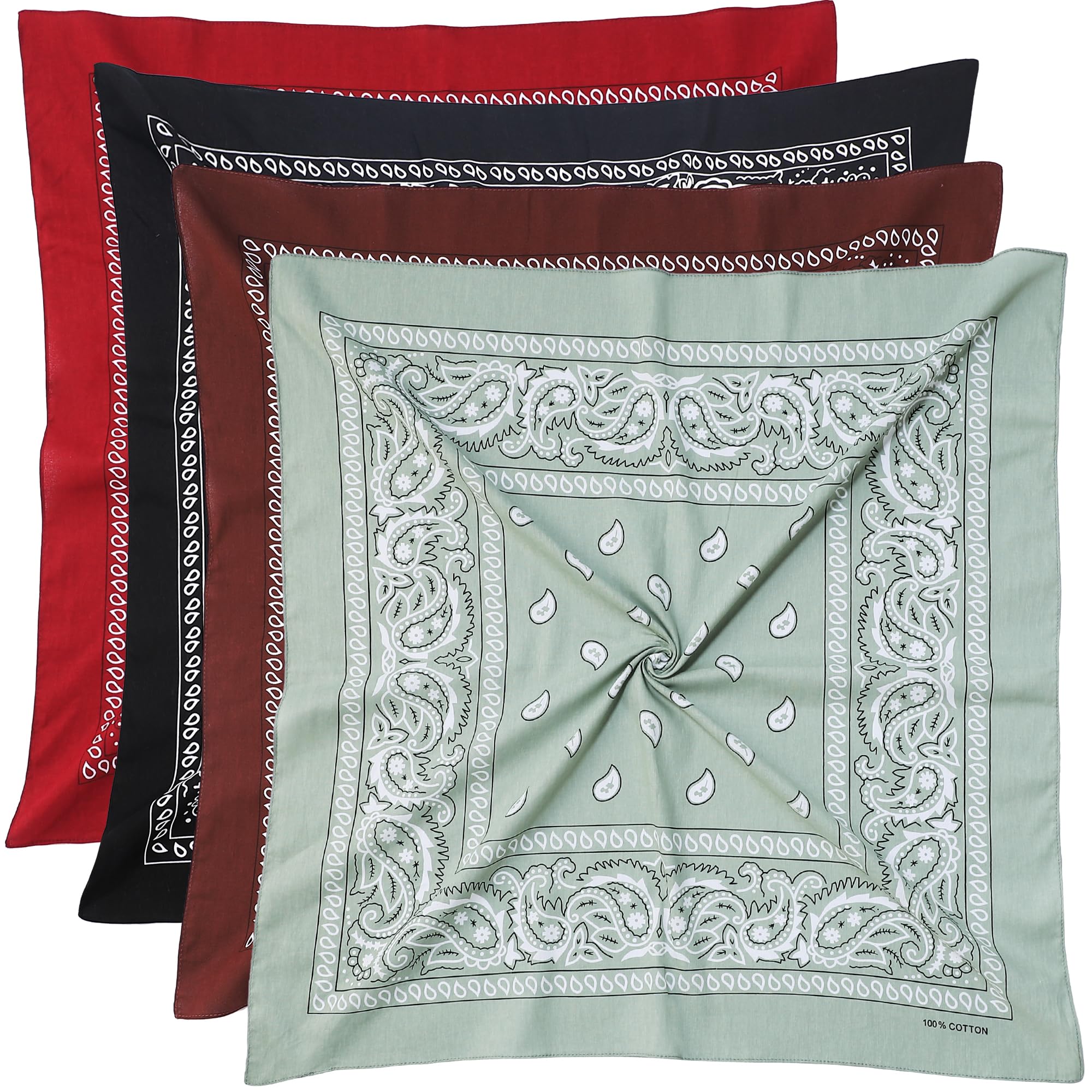 Mochabao 100% Cotton 27" x 27" Large Bandanas for Men &amp; Women, Multi-Purpose Bandana Headbands, Square Head Scarf