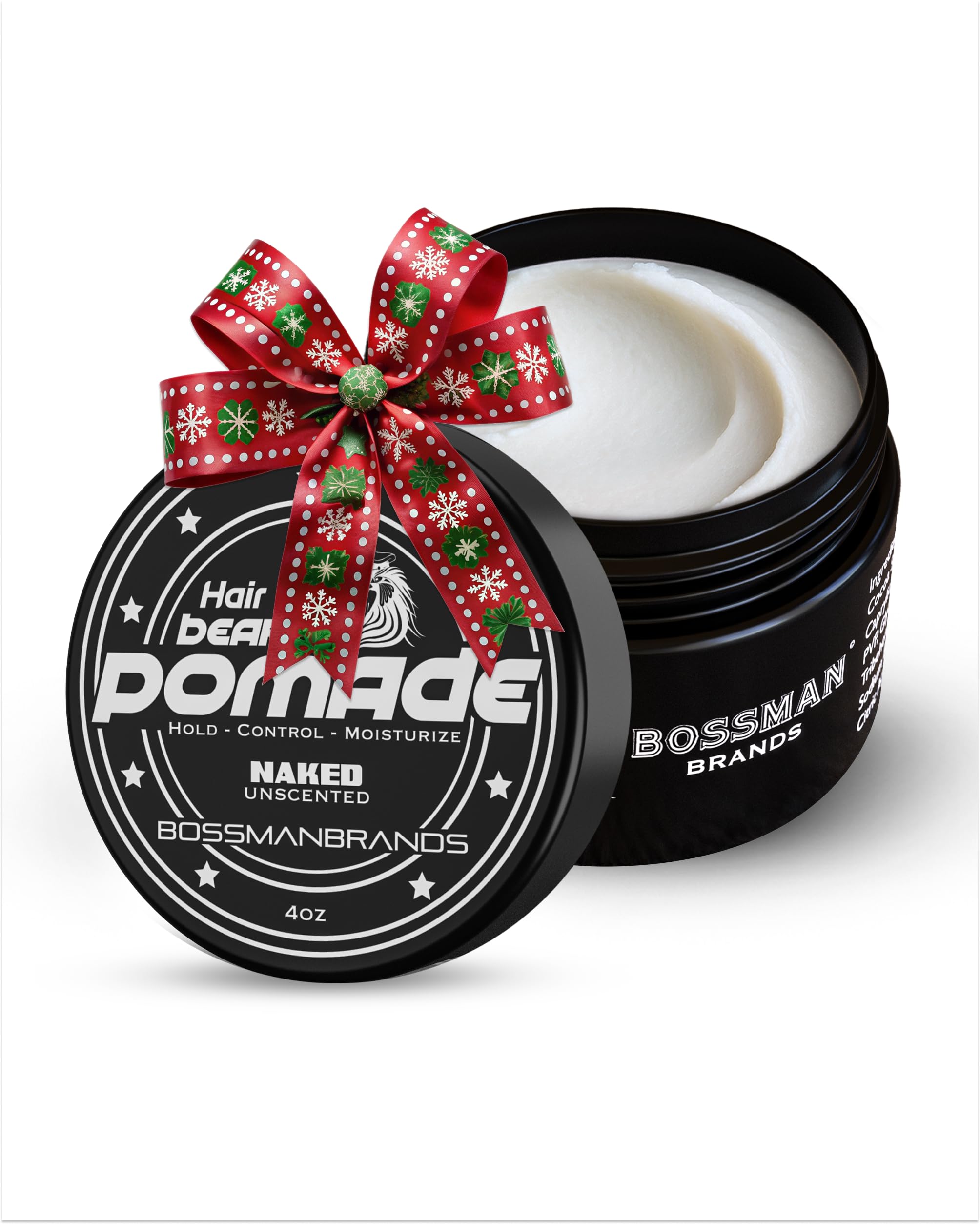 Bossman Hair & Beard Pomade for Men (Naked - Unscented) – Medium Hold & Moisturizing for Hair, Beard & Mustache Styling – Made in USA