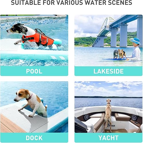 Miniatura 3 de Rampa inflable de agua para perros grandes, rampa flotante para mascotas de hasta 200 libras para perros grandes, escaleras inflables para barcos