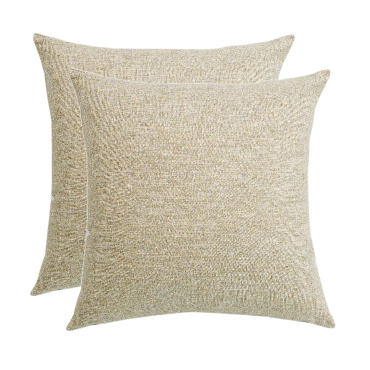 SUNOOMY Set of 2 Décor Soft Solid Linen Square Throw Pillow Case Cushion Covers for Sofa Couch Bed Chair,Natural Linen,18"x18"(45cm)