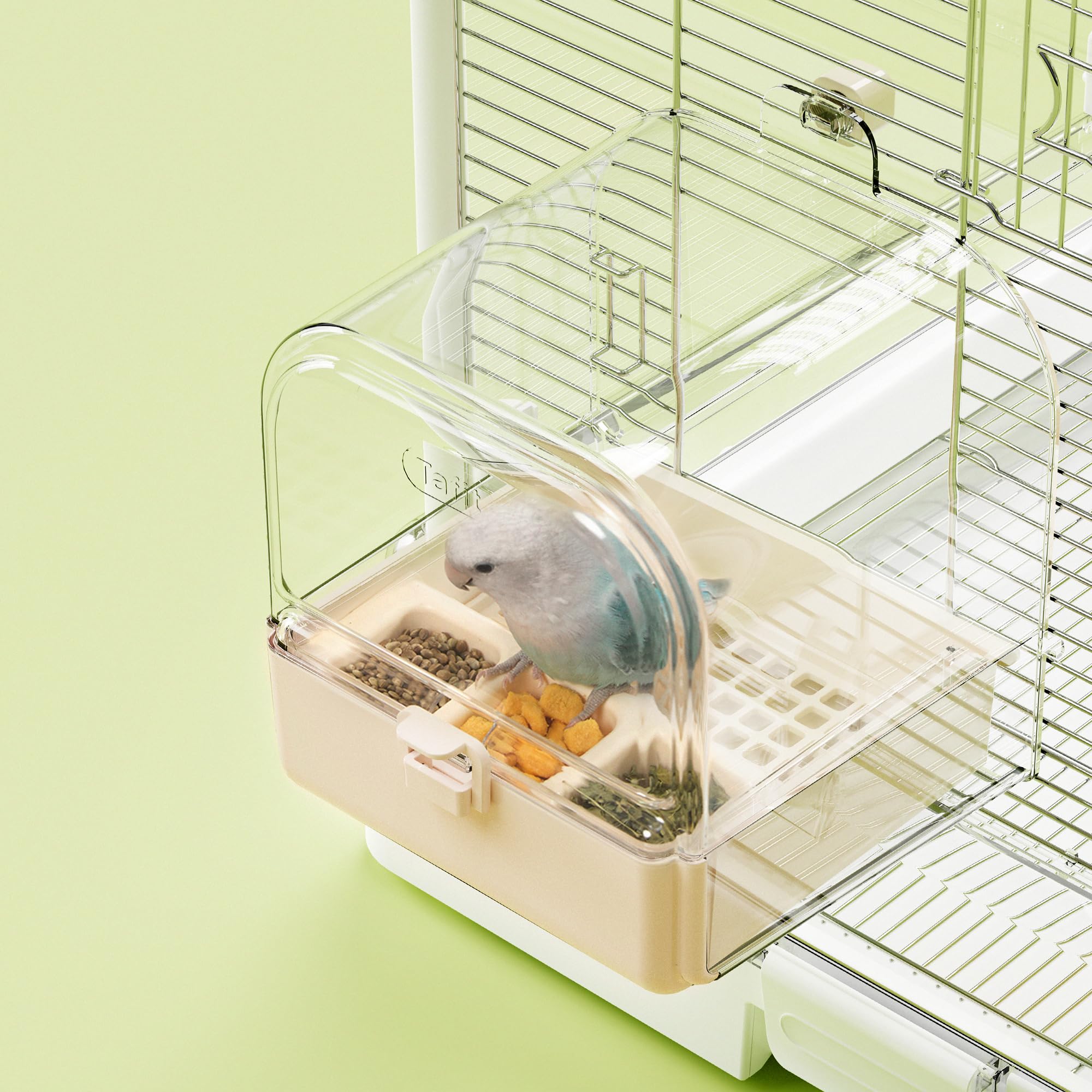 Hanging Bird Bath for Cage with Bowls & Mesh Bottom - 3-in-1 Multifunction Bird Bath/Bowl/House, Bird Shower for Lovebirds, Finches, Parakeets, Budgies, and Other Small to Medium Birds - White