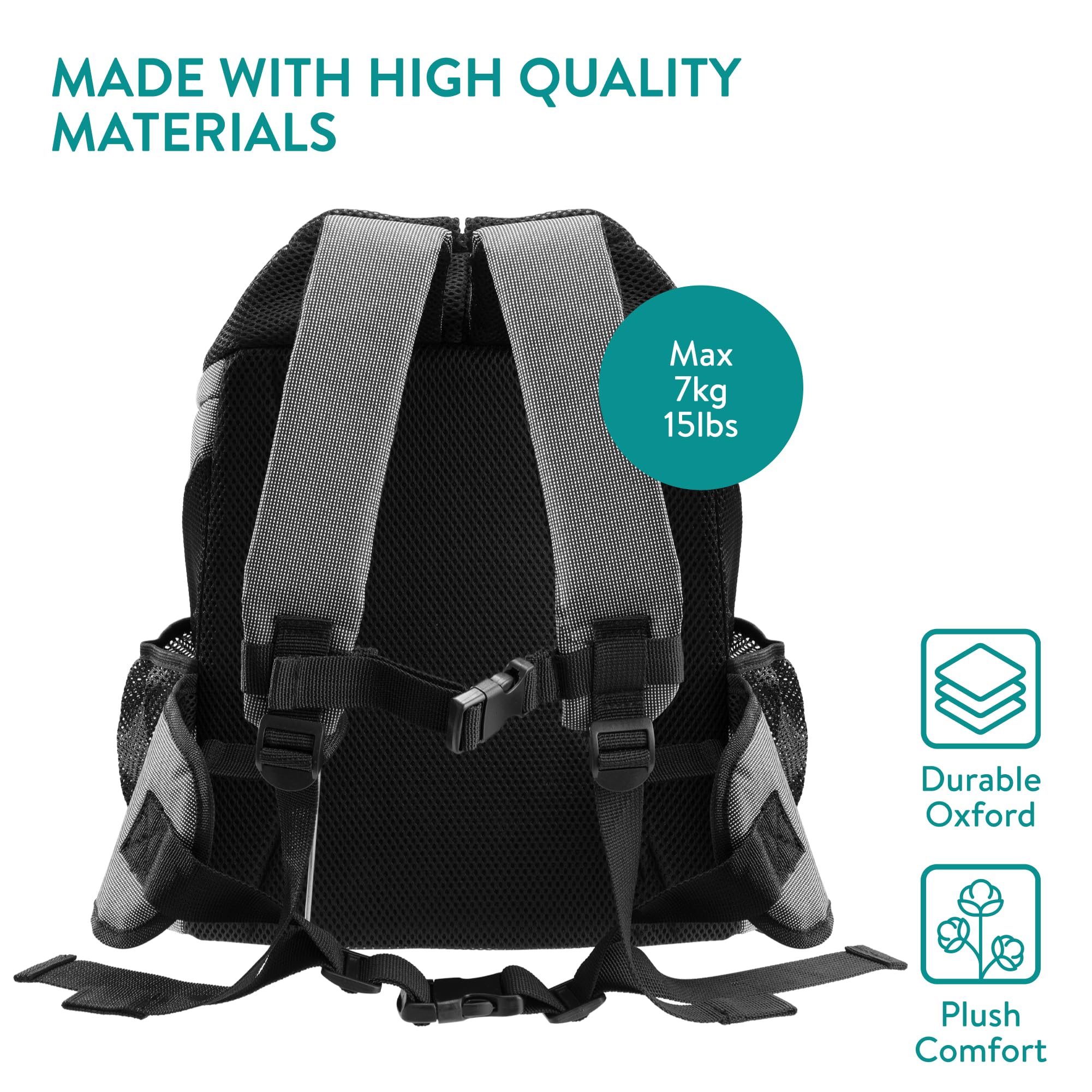 Navaris Zaino per Cani 7 kg - Borsa Porta Cane Taglia Piccola - Zaino per Gatti - Trasportino a Zaino Gatto Grande Morbido - Zainetto per Cani Piccoli - Zaini per Trasporto Cani