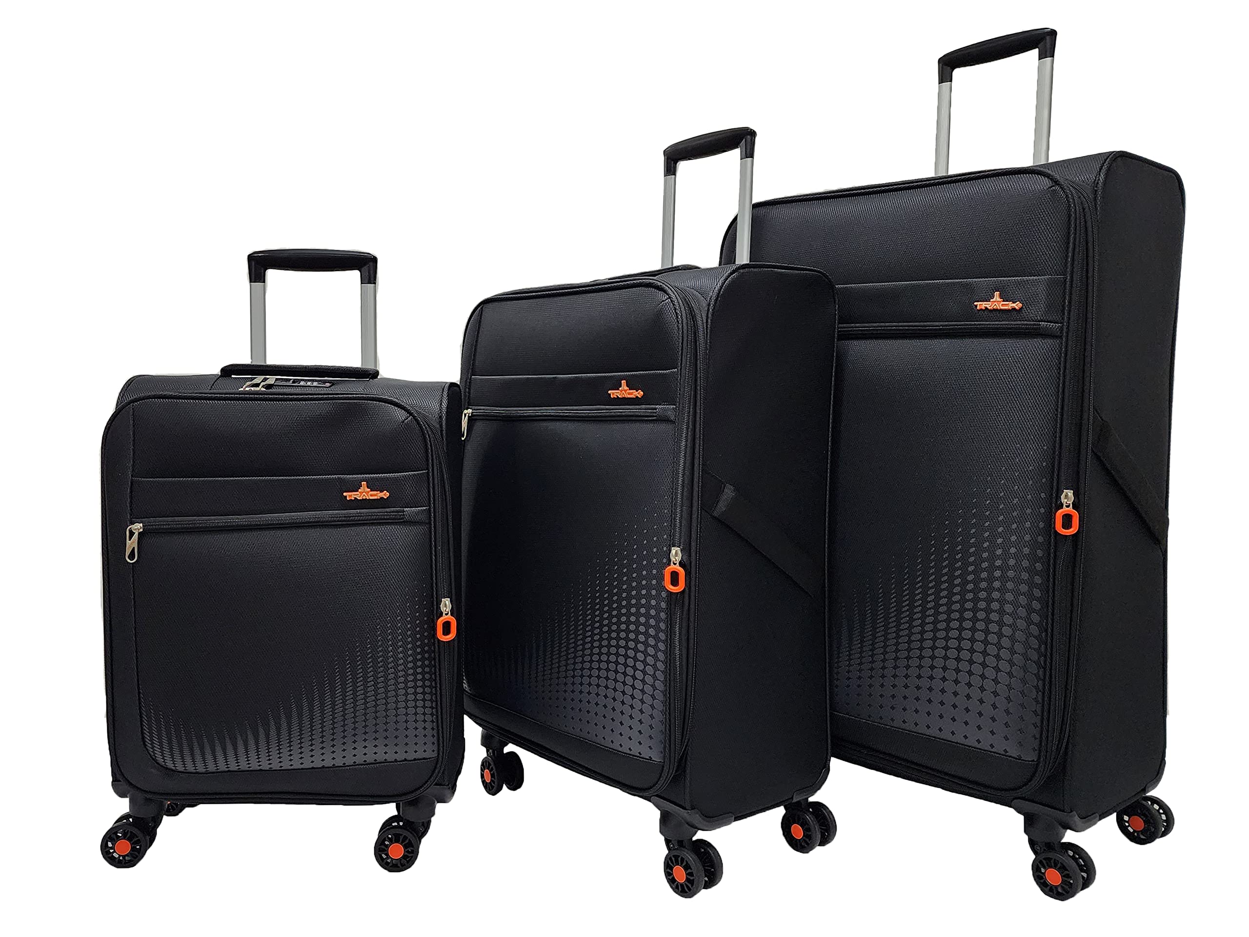 TRACK THE COMPLETE TRAVEL SYSTEMLuggage Set - Soft Shell Lightweight Expandable Suitcase - Bag with 4 Double Wheels (19/24/28 Inches) (Black)
