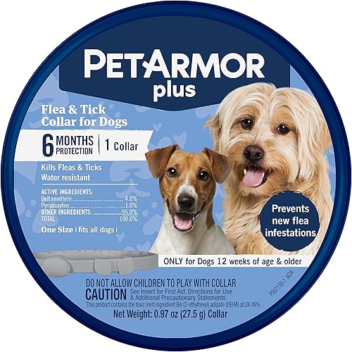 PetArmor Plus - Collar para pulgas y garrapatas para perros, mata pulgas y garrapatas, protección de larga duración durante 6 meses, resistente al