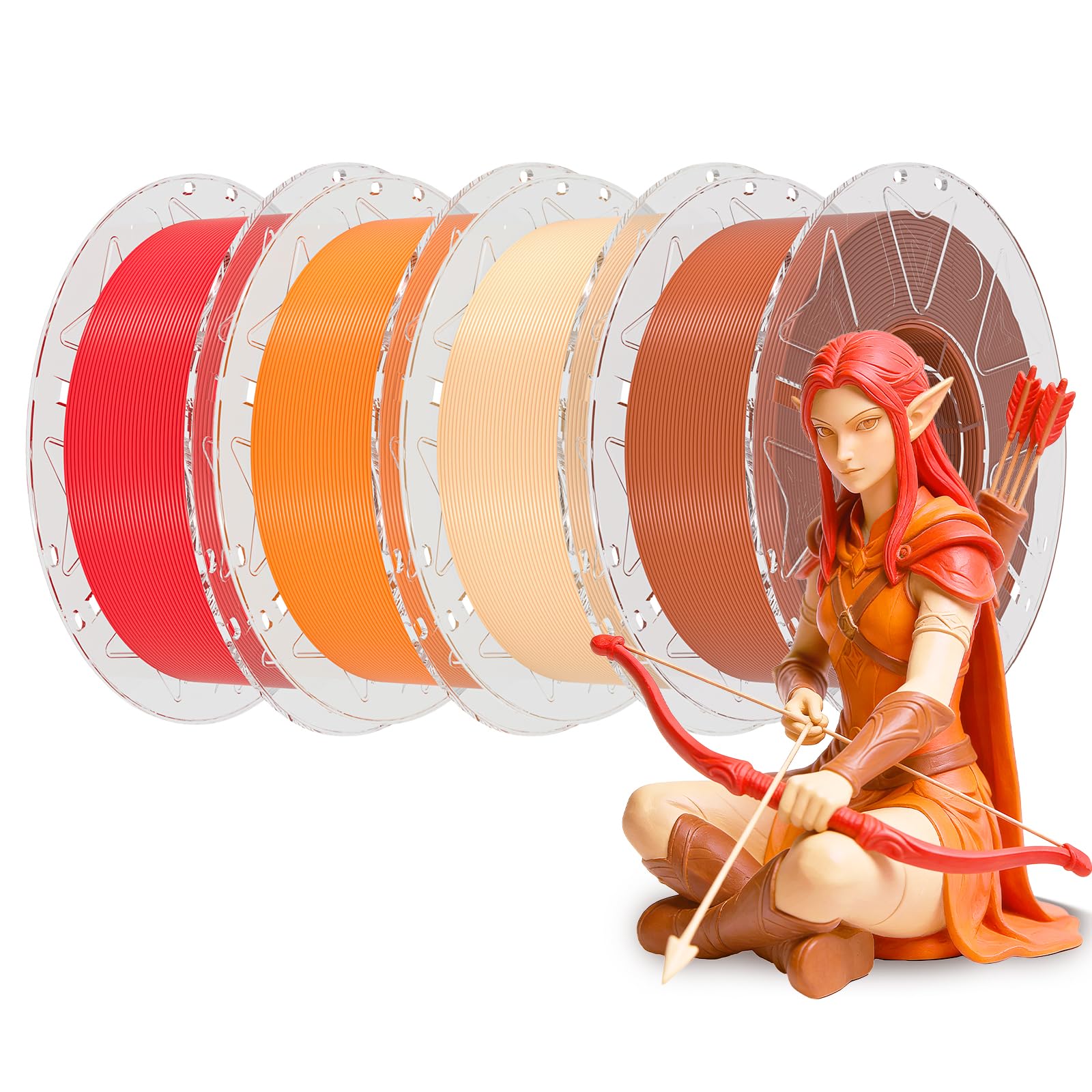 Creality Paquete de filamentos RFID para impresora 3D, filamento Hyper PLA de 1.75 mm para impresión 3D, filamento Hyper PLA RFID de alta precisión, carrete de 1 kg (rojo, naranja, piel y marrón)