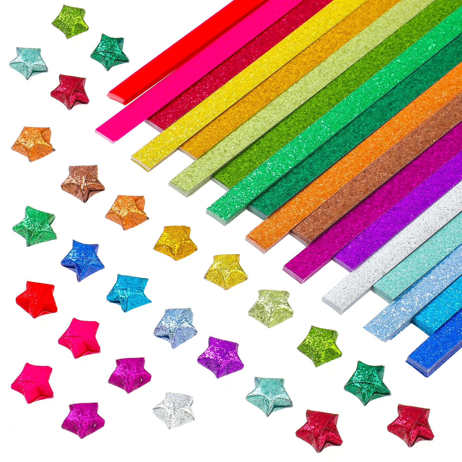 Jeffdad 720 Piezas de Papel de Estrellas con Purpurina, 18 Colores de Papel de Origami de Estrellas, Hojas de Origami de Estrellas de Doble Cara Adecuado para Trabajos de Manualidades en la Decoración