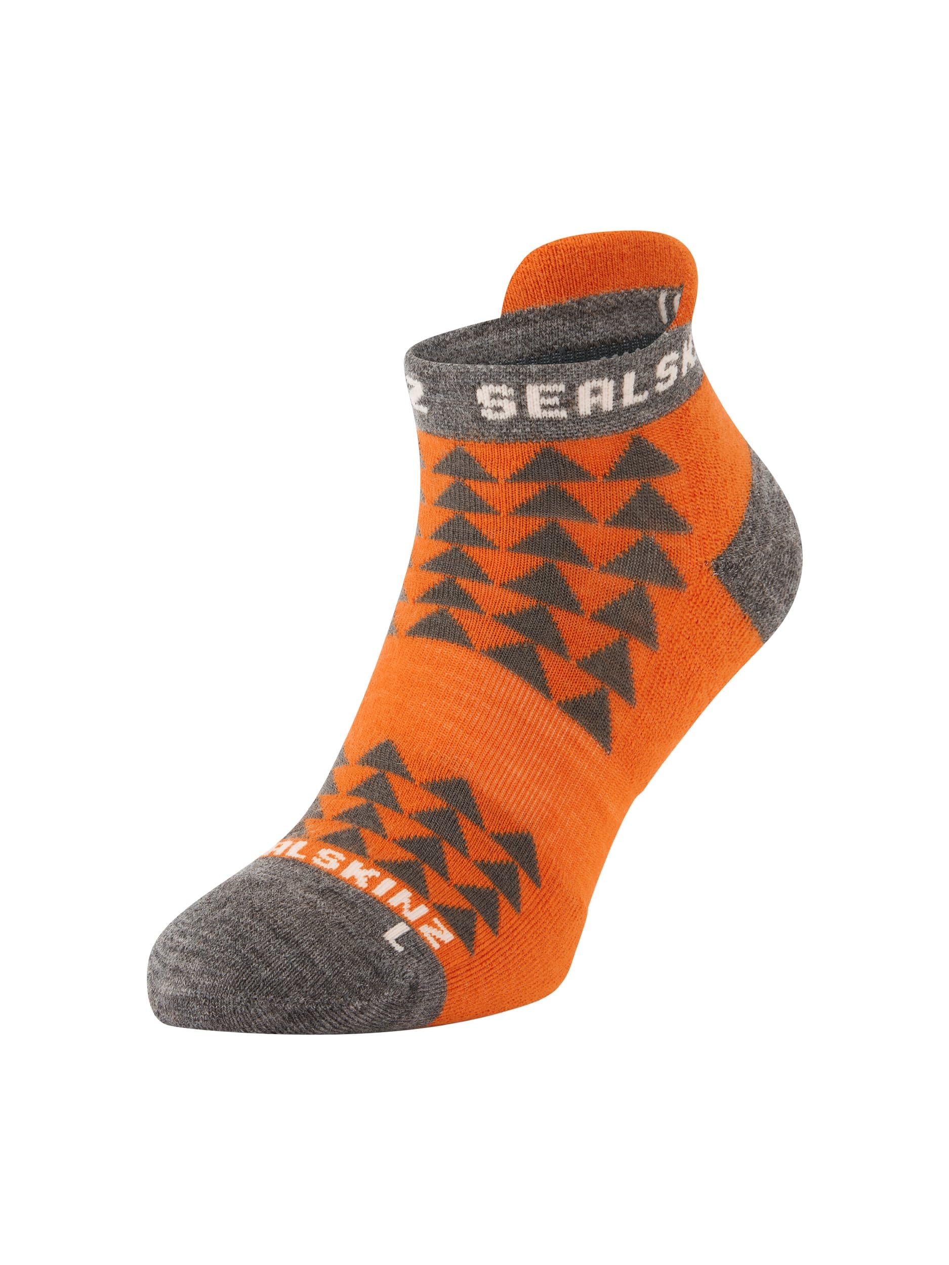 Sealskinz Unisex Orange | Wissington | Single Layer Merino Wool Padded Running Sock Anklet | Ergonomic Design | Padded Footbed To Protect Pressure Points