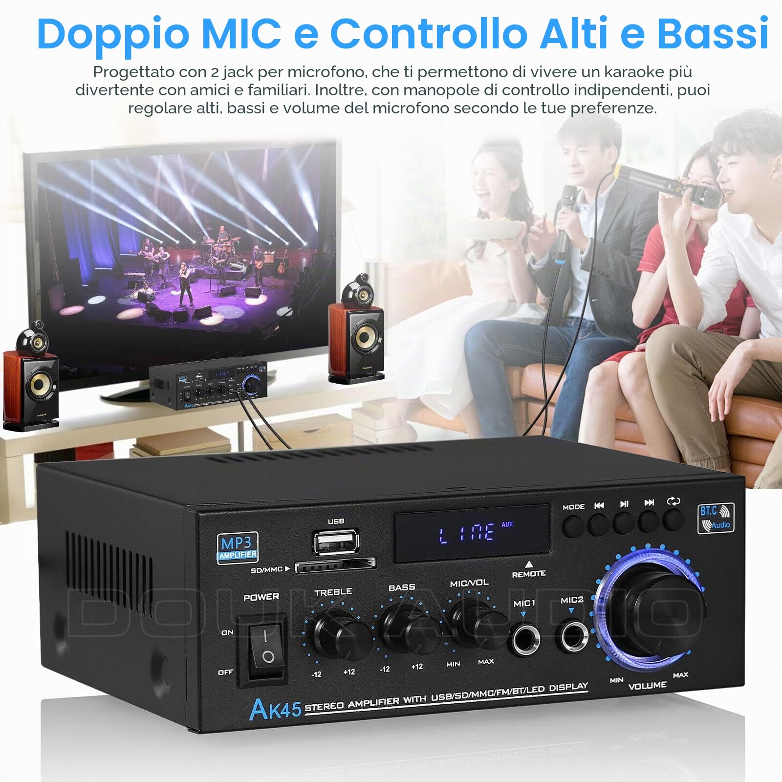 Nobsound AK45 Amplifier Bluetooth 2.0 Canali Amplificatore Stereo Ricevitore Car Amp MIC SD/USB Player FM Radio Karaoke per altoparlante casa/auto