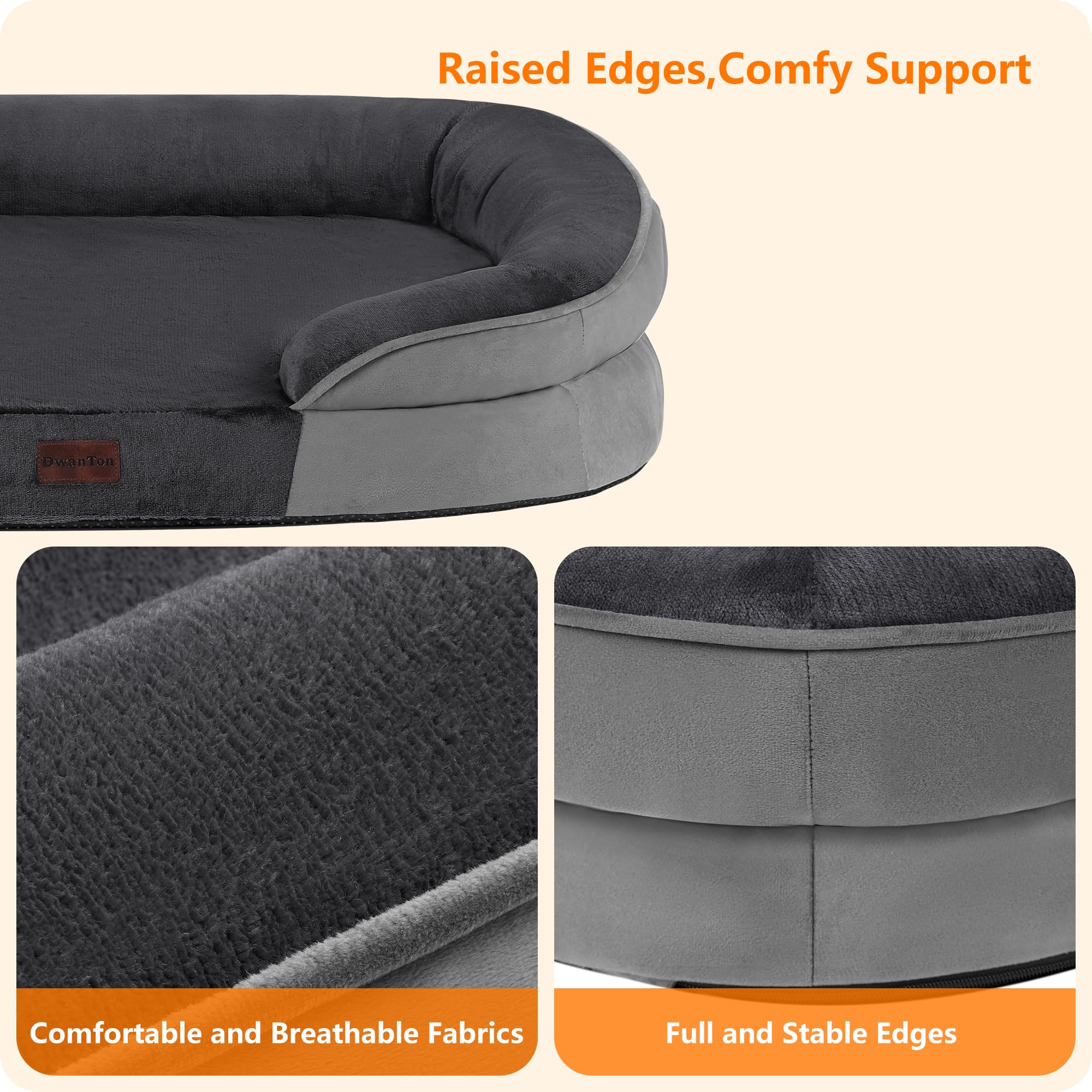 Dwanton Cama ortopédica para perros medianos, sofá impermeable con soporte de espuma de huevo, cama lavable para mascotas con cojín de refuerzo de cuatro lados, con funda extraíble y parte inferior