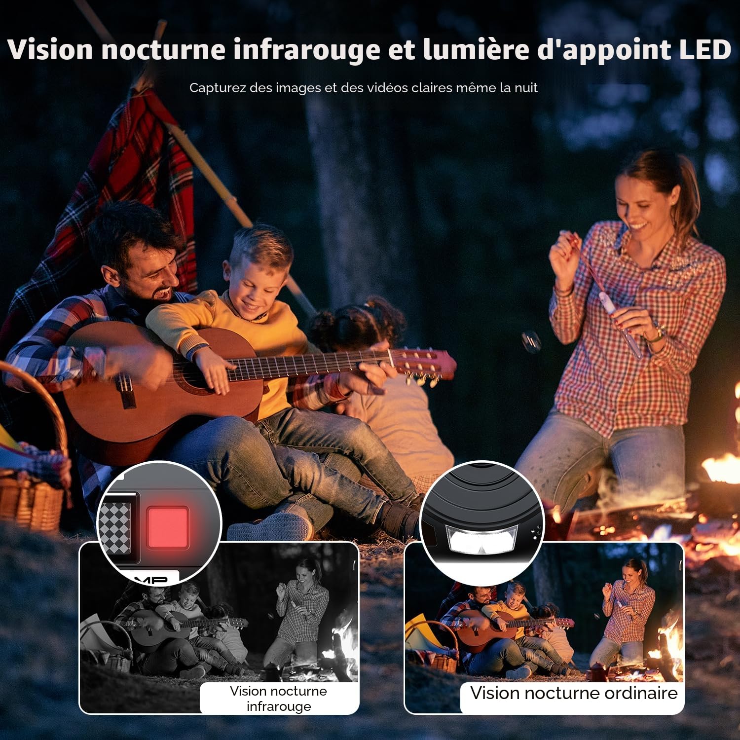 Caméra vidéo 5K 56MP WiFi Zoom 16X Écran tactile 3" IR Vision nocturne avec 2 piles, carte 64 Go, télécommande, microphone