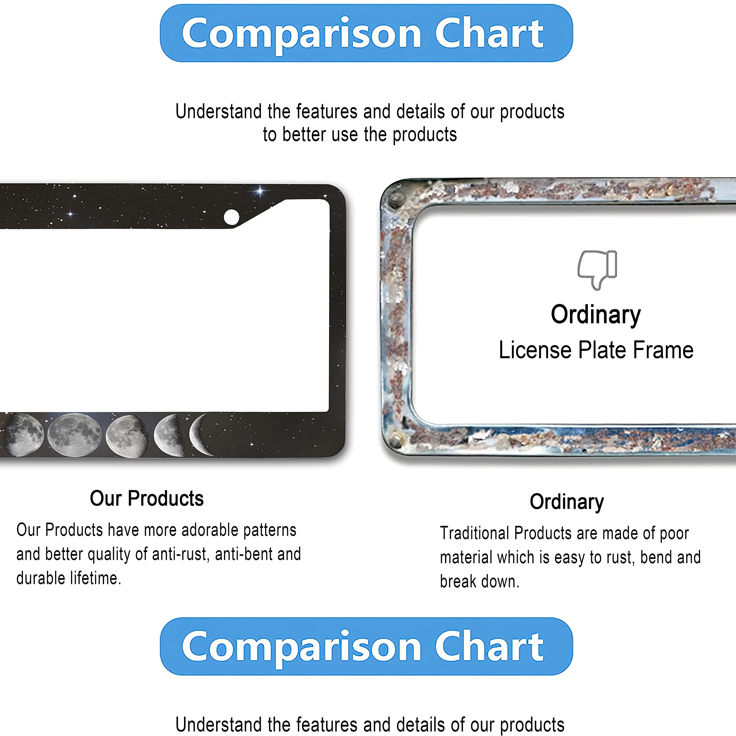 Larkverk License Plate Frame Decorative Aluminum Car Tag Cover Frames Stainless Metal License Plate Holder for Women Men Auto Accessories 2 Holes US Standard 12''x6''