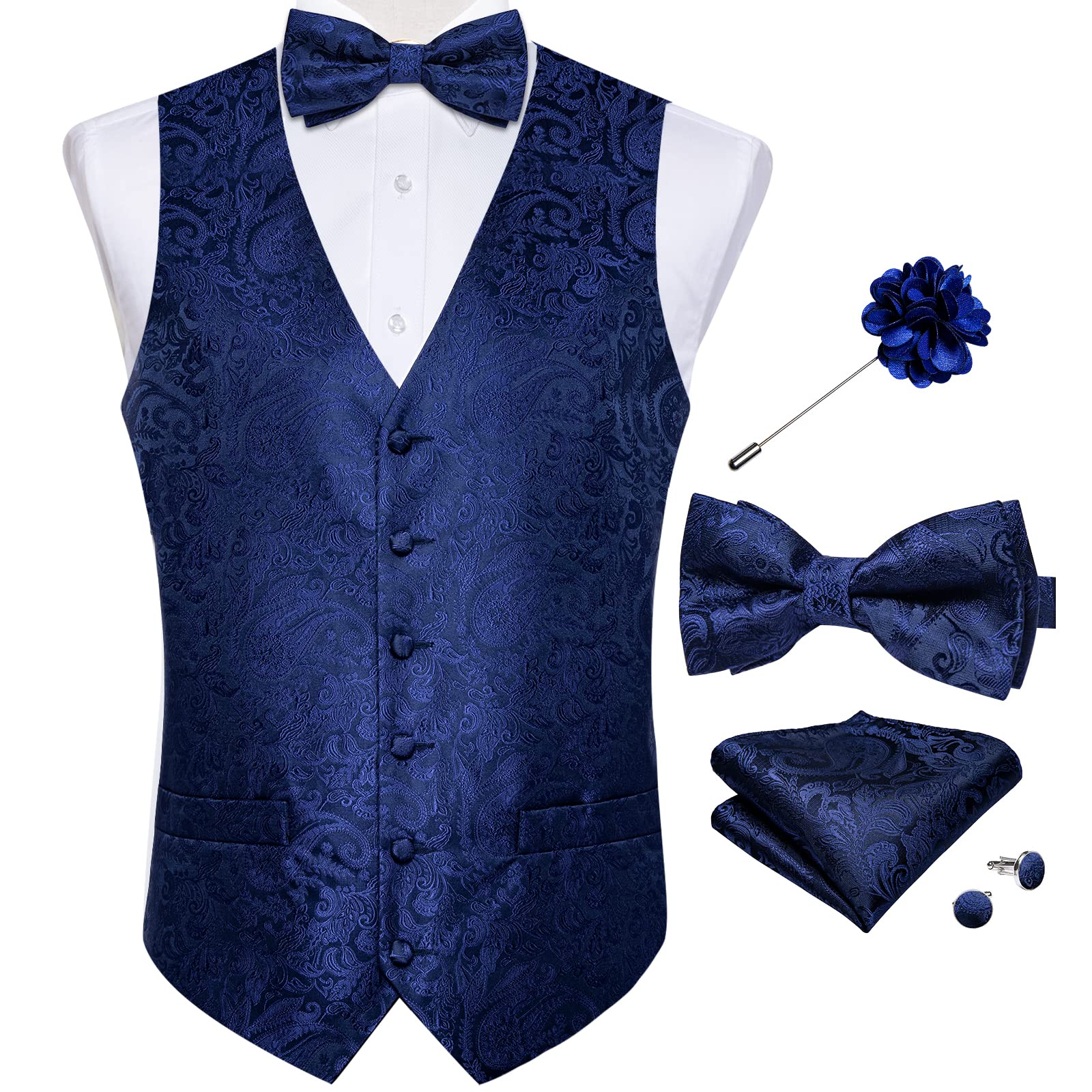 DiBanGu Mens Paisley Suit Vest Bowtie Formal/Casual Dress Waistcoat