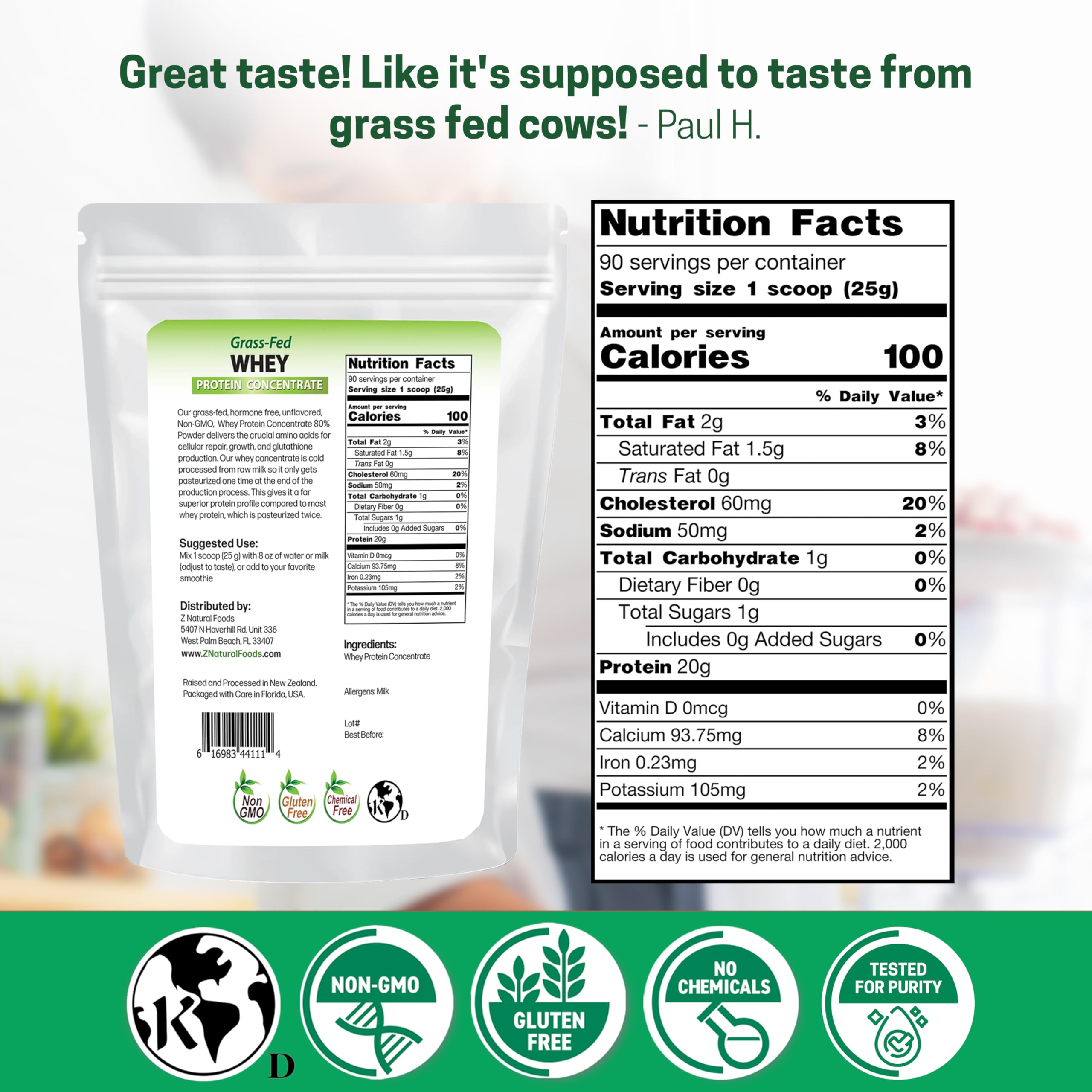 Z Natural Foods Grass-Fed Whey Protein Concentrate - Cold Processed, 5 lb — Amazon image 2