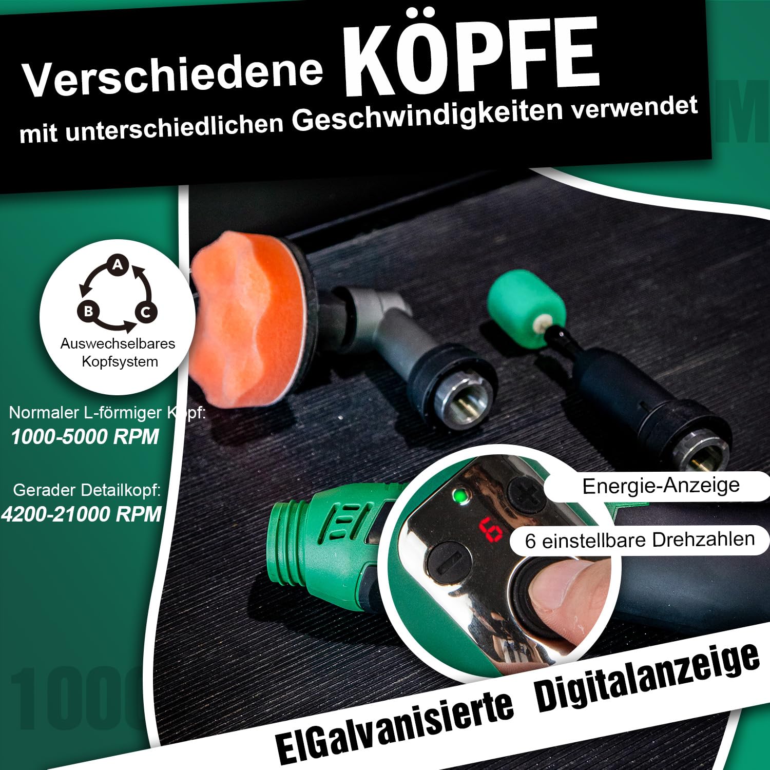 BATOCA S6 Mini Akku Poliermaschine,Profiset für Detailing und Lackpflege,12V Auto Polieren,DA&RO Polier Maschine,Polierer Puffer für Motorräder,1000-5000RPM&4200-21000RPM,25mm/50mm/75mm Schleifplatten