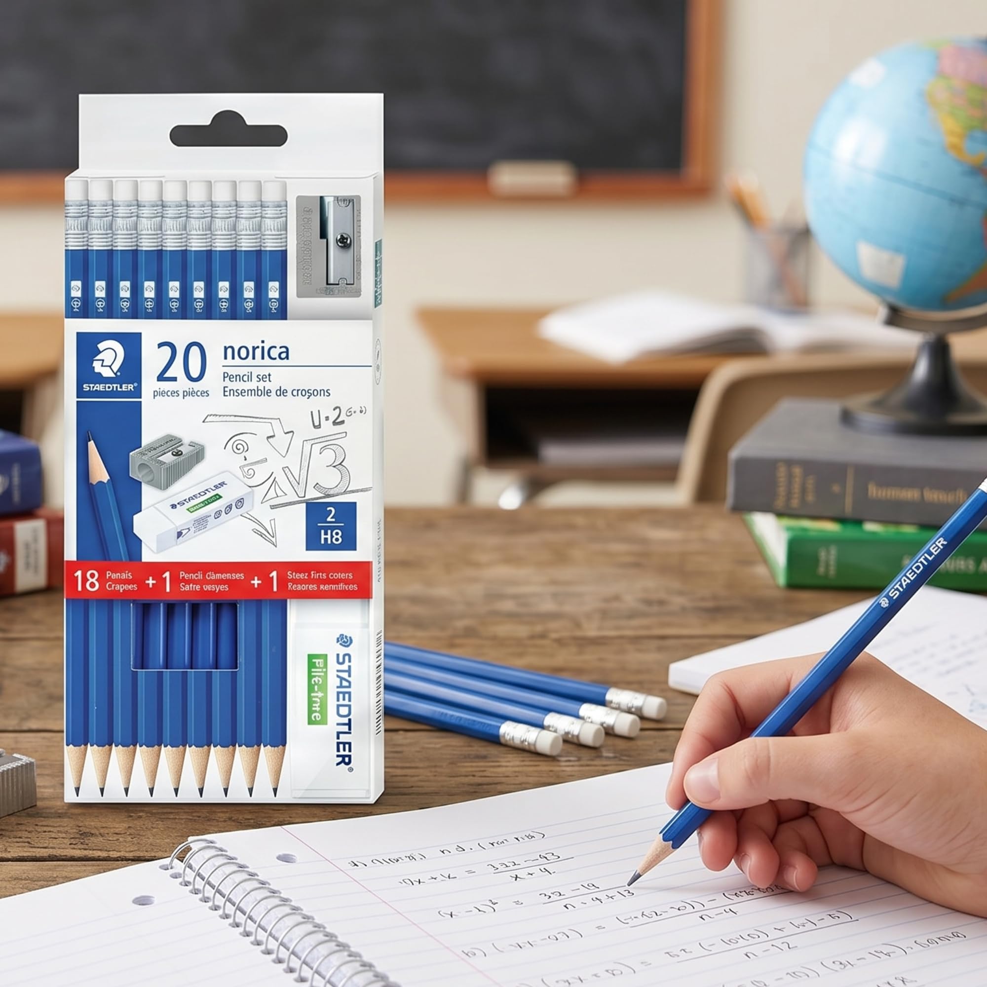 STAEDTLER Norica - Juego de 12 lápices (12 juegos de 20 piezas) 18 lápices HB #2 preafilados con 1 borrador y 1 sacapuntas, mina resistente a la rotura por paquete, 240 unidades
