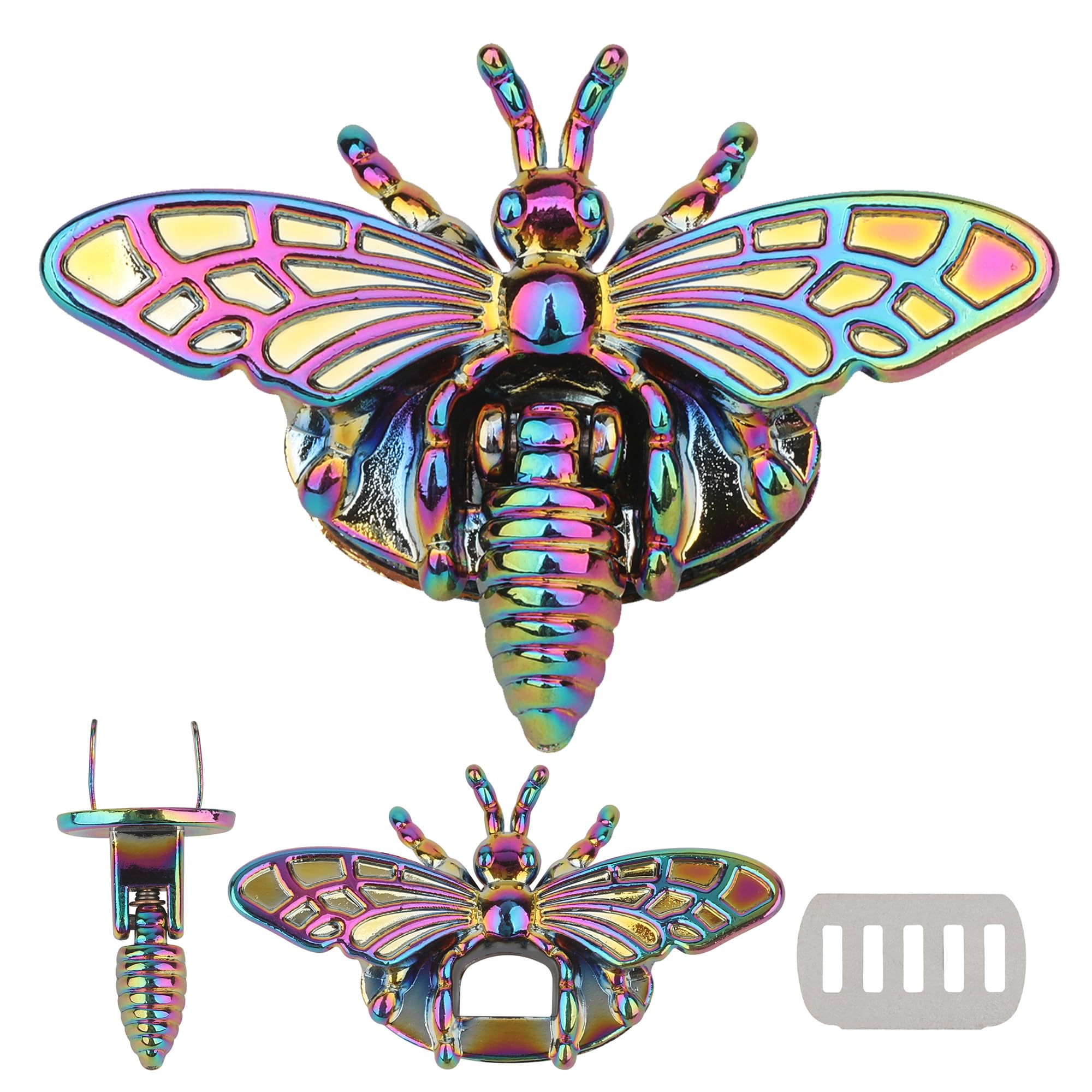 Trimming Shop Metal Bee Shaped Twist Turn Lock, Retro Bag Clasp Hardware for DIY Leather Craft, Handbags, Purses, Shoulder Bags, Decorative Bee Lock, Stylish Handbag Clasp Closure, Rainbow