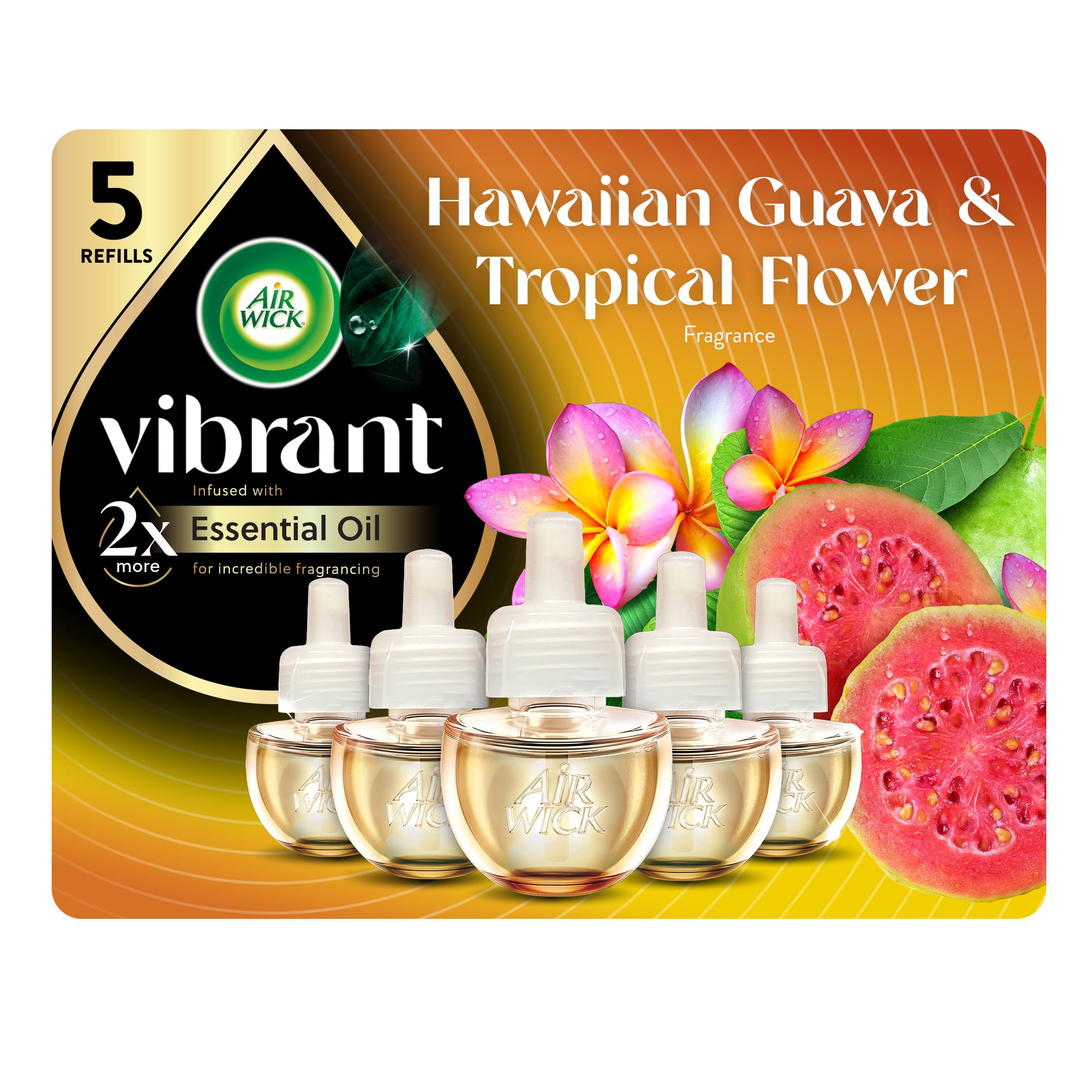 Air Wick Vibrant Plug in Scented Oil Refill, 5ct, Nectarine & Paradise Flower, Air Freshener, Essential Oils