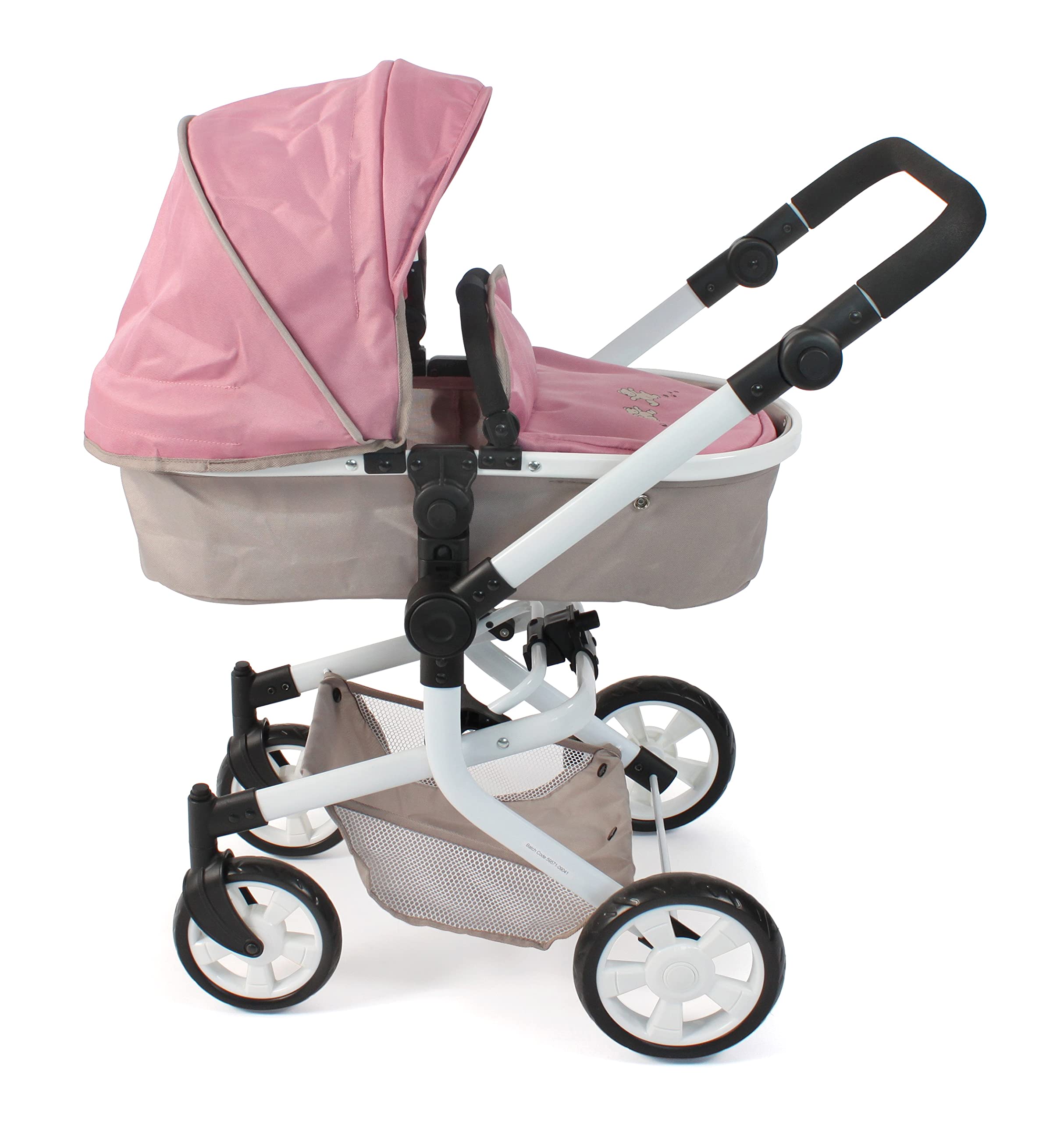Bayer Chic 2000 - Passeggino per bambole Mika, passeggino combinato 2 in 1 per bambini dai 4 agli 8 anni, passeggino per bambole fino a 52 cm, orsetto, rosa, 73 x 41 x 82 cm