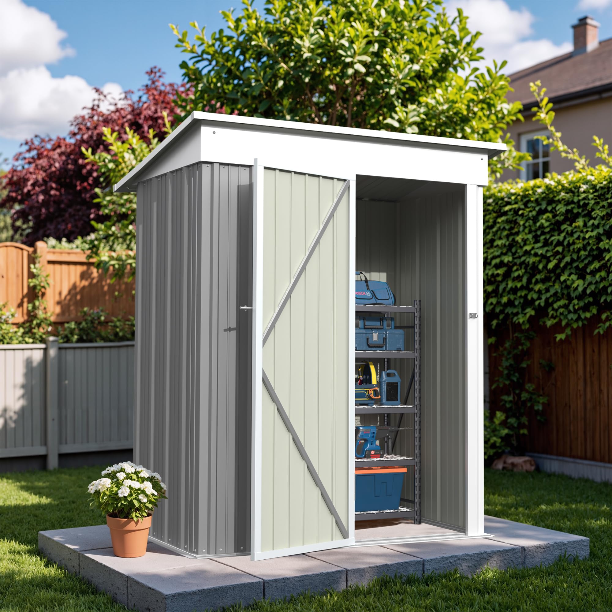 Greesum Outdoor Storage Shed 5 x 3 ft. Utility Tool Shed, Gray