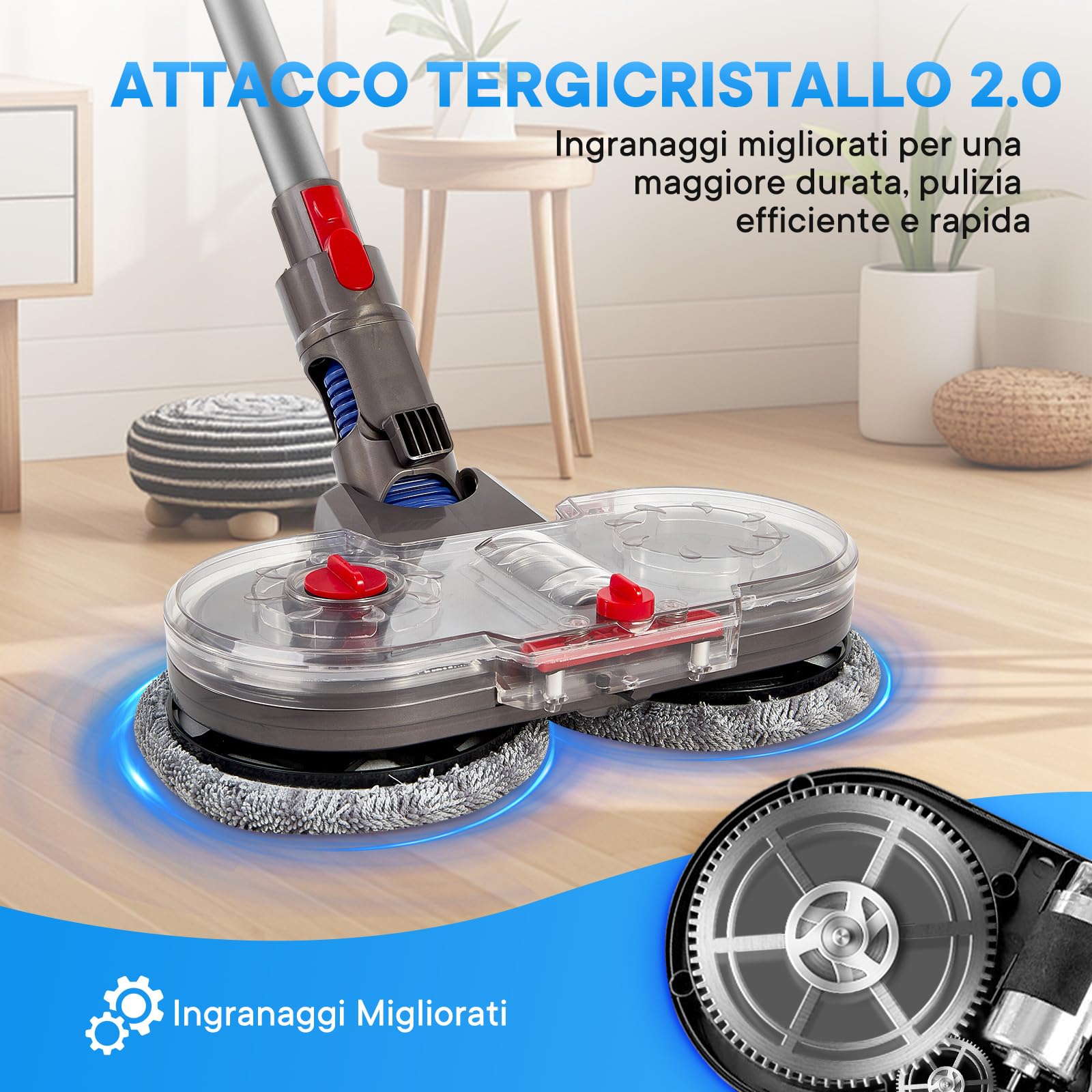 Testa di Mocio Elettrico per Dyson V7/V8/V10/V11/V15 | Spazzola Lavapavimento con Serbatoio Rimovibile e 10 Panni Lavabili | Compatibile con Aspirapolvere Dyson