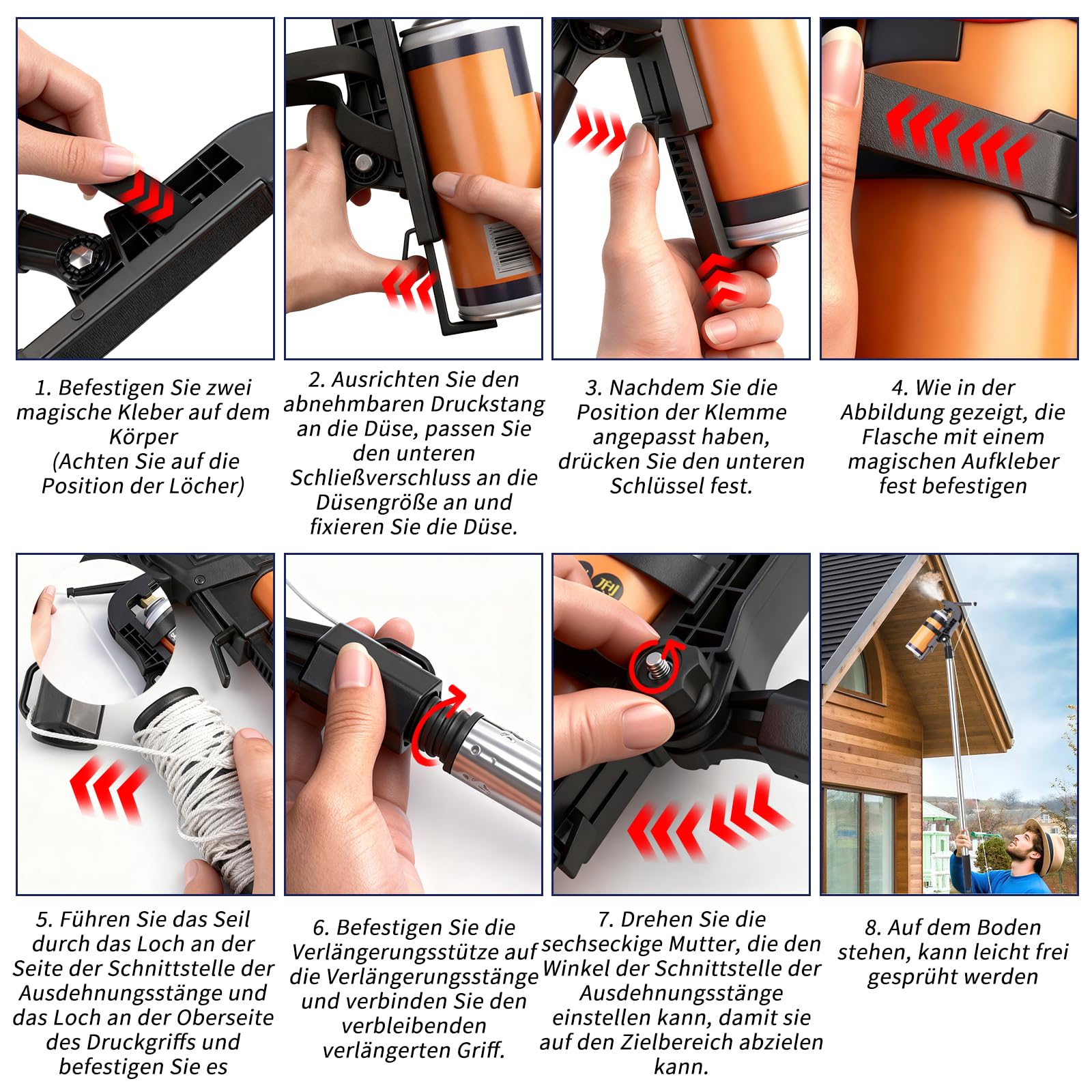 Sprühdosen Verlängerung Adapter, Wespenspray mit langem sprührohr, Kommt mit 2.8m sprühdosenhalter verlängerungsstangen, spraydosen verlängerungsadapter, für Wespenschaum, Wespen Power Spray
