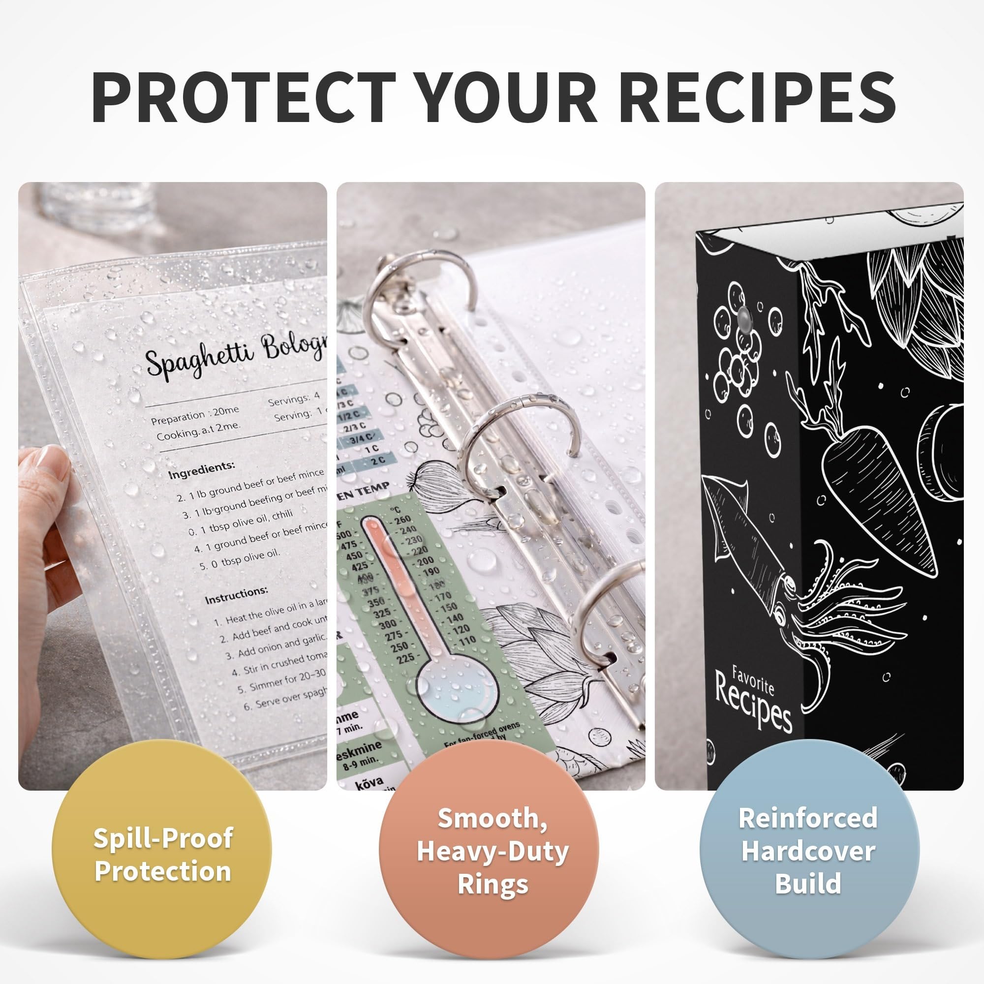 CraftSaints Raccoglitore per ricette 8,5 x 11, kit per raccoglitori fai da te a 3 anelli, 12 divisori e 25 buste in plastica, 25 pagine per ricette e 36 etichette, kit raccoglitore per ricette, libro