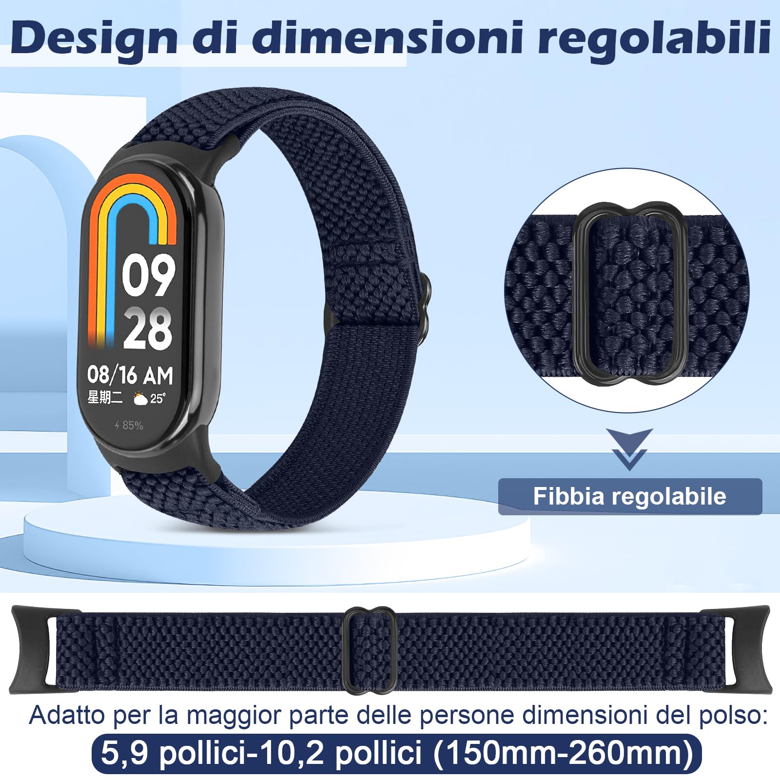 SHIJZWD 2 Pezzi Cinturino Compatibile con Xiaomi Mi Band 8 per Donna Uomo, Cinturino Sportivo Elastico Nylon Solo Loop Bracciale di Ricambio per Xiaomi Mi Smart Band 8