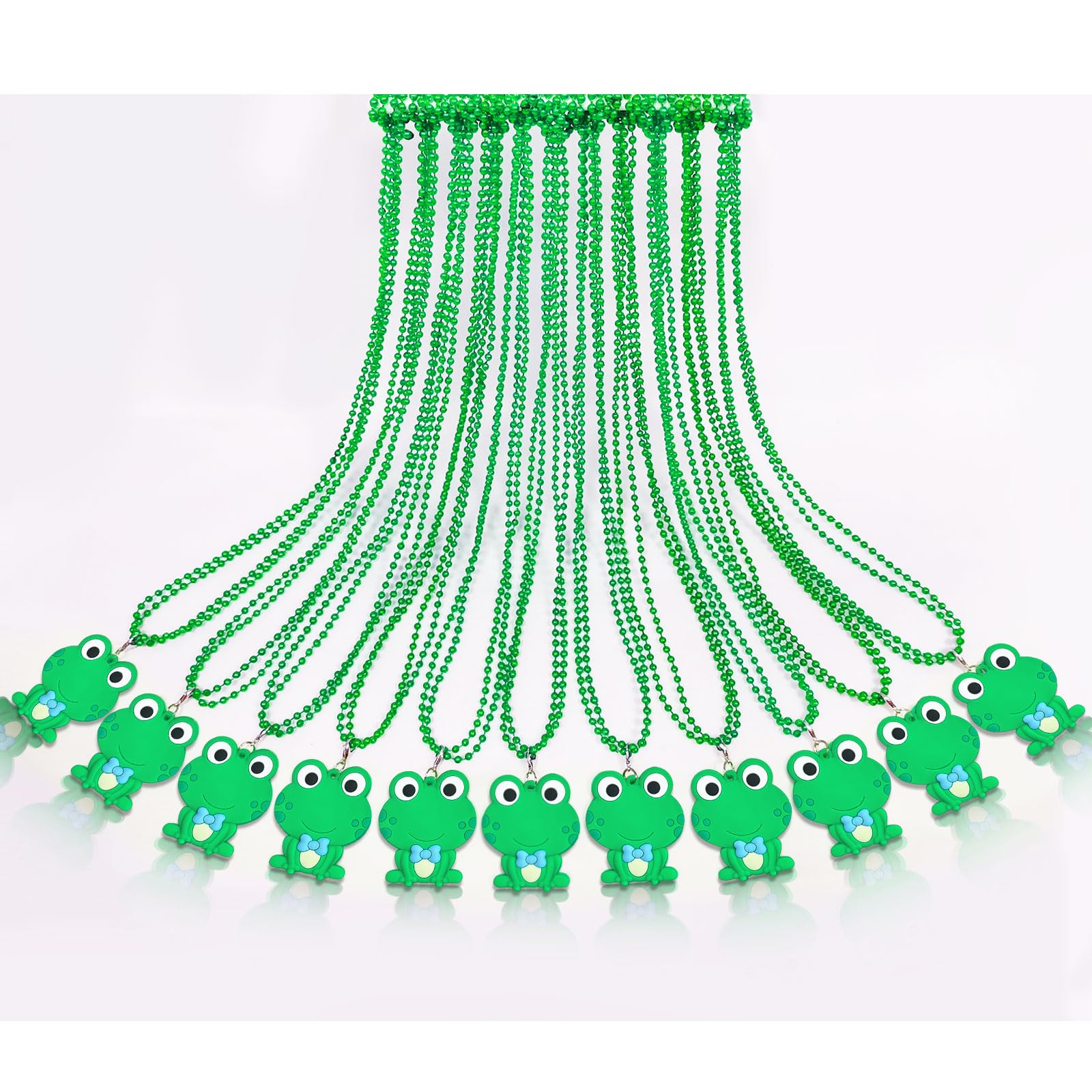 CiciBear 24 Pack Frog Necklace Party Favors with Mardi Gras Beads for Green Frog Girls Baby Shower First Birthday Reptile Camping Party Favors, Wedding, Birthday Celebrations
