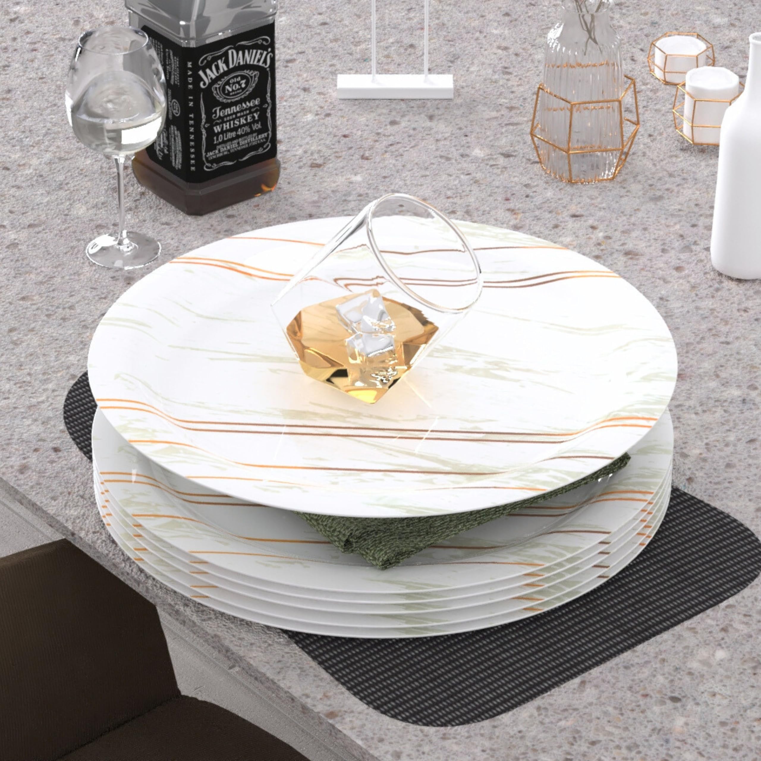 Piccolo Melamine Dinner Plates Set of 6 - Full Size 11', Break Resistant, Round Designer Plate for Eating or Serving in Home, Kitchen Use or Cafe, Stainless (Rosin Cream)