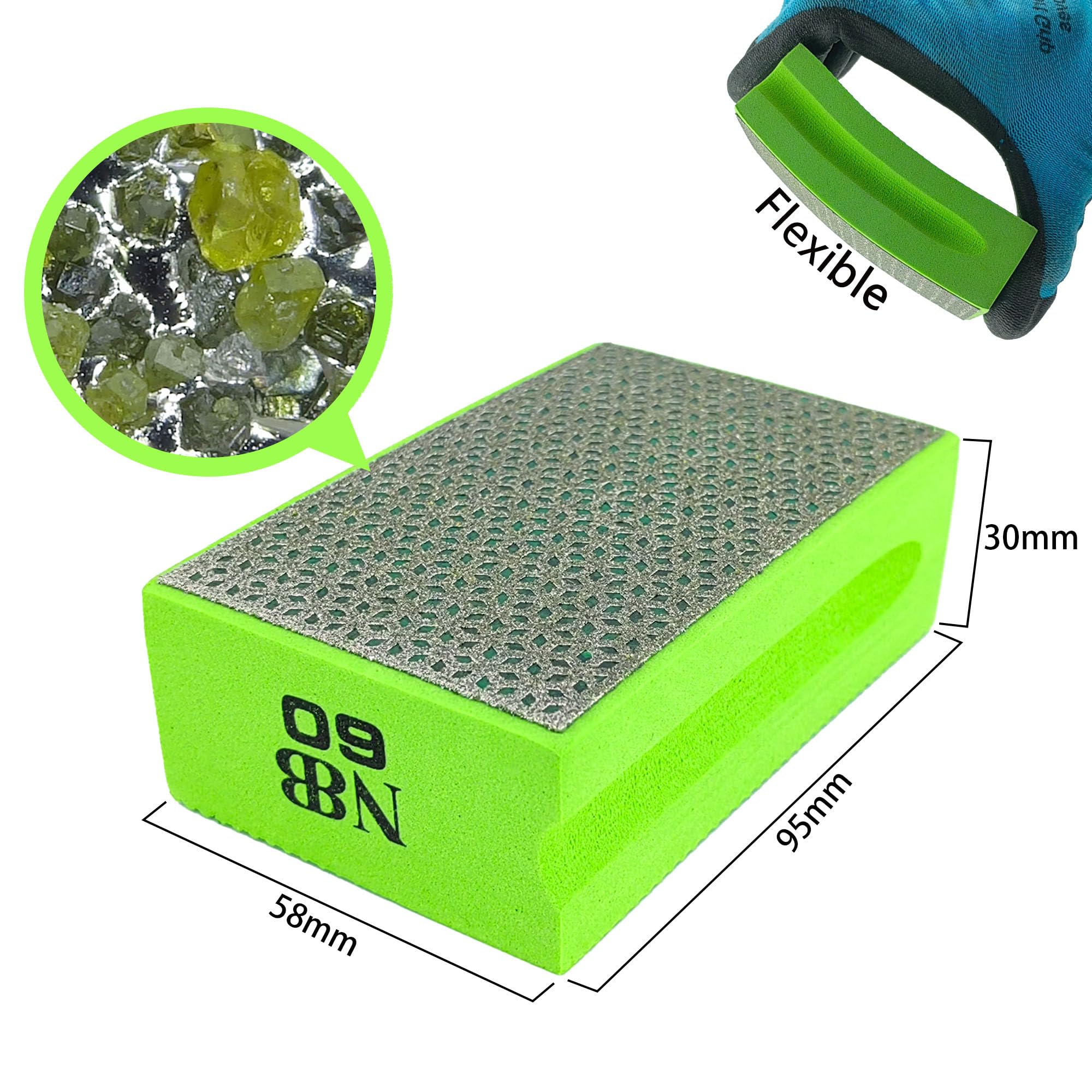 NBB Tampon à Main Diamanté Bloc de Ponçage Polissage avec Dos en Éponge Flexible 60#