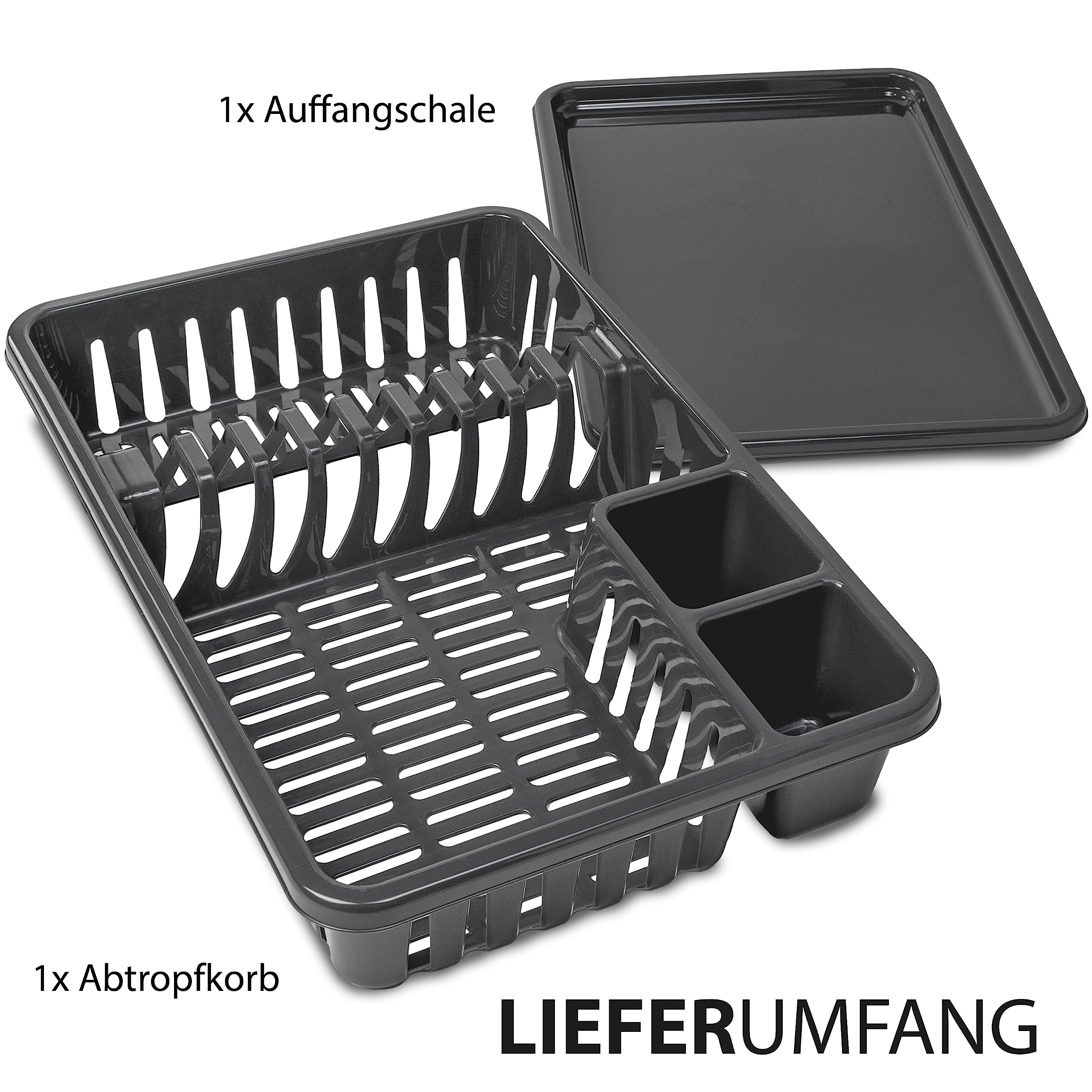 Hausfelder Geschirr Abtropfgestell, Schwarz | Kunststoff, BPA-frei, Geschirr, Abtropfgestell, Spüle, Abtropfkorb, Abtropfschale, Schwarz