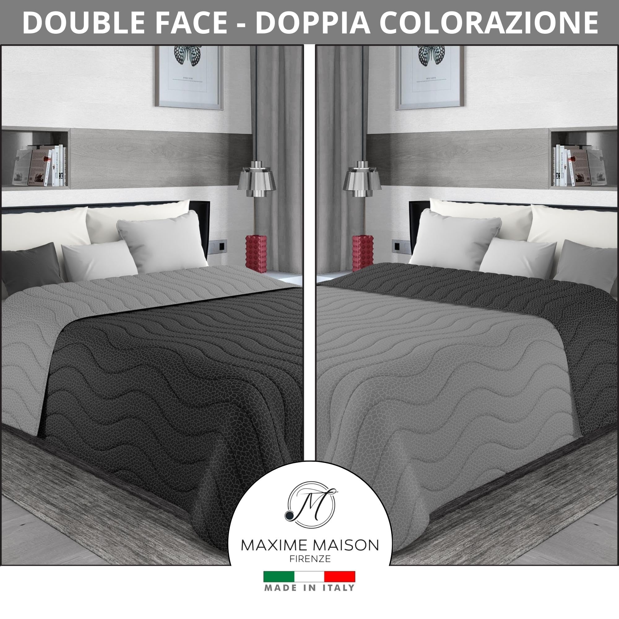 MAXIME MAISON - Copriletto Matrimoniale Mezza Stagione (100 gr/mq) Trapuntino Matrimoniale, Trapunta Matrimoniale Leggera e Double Face, Letto Mezza Stagione in Morbida Microfibra, Made in Italy