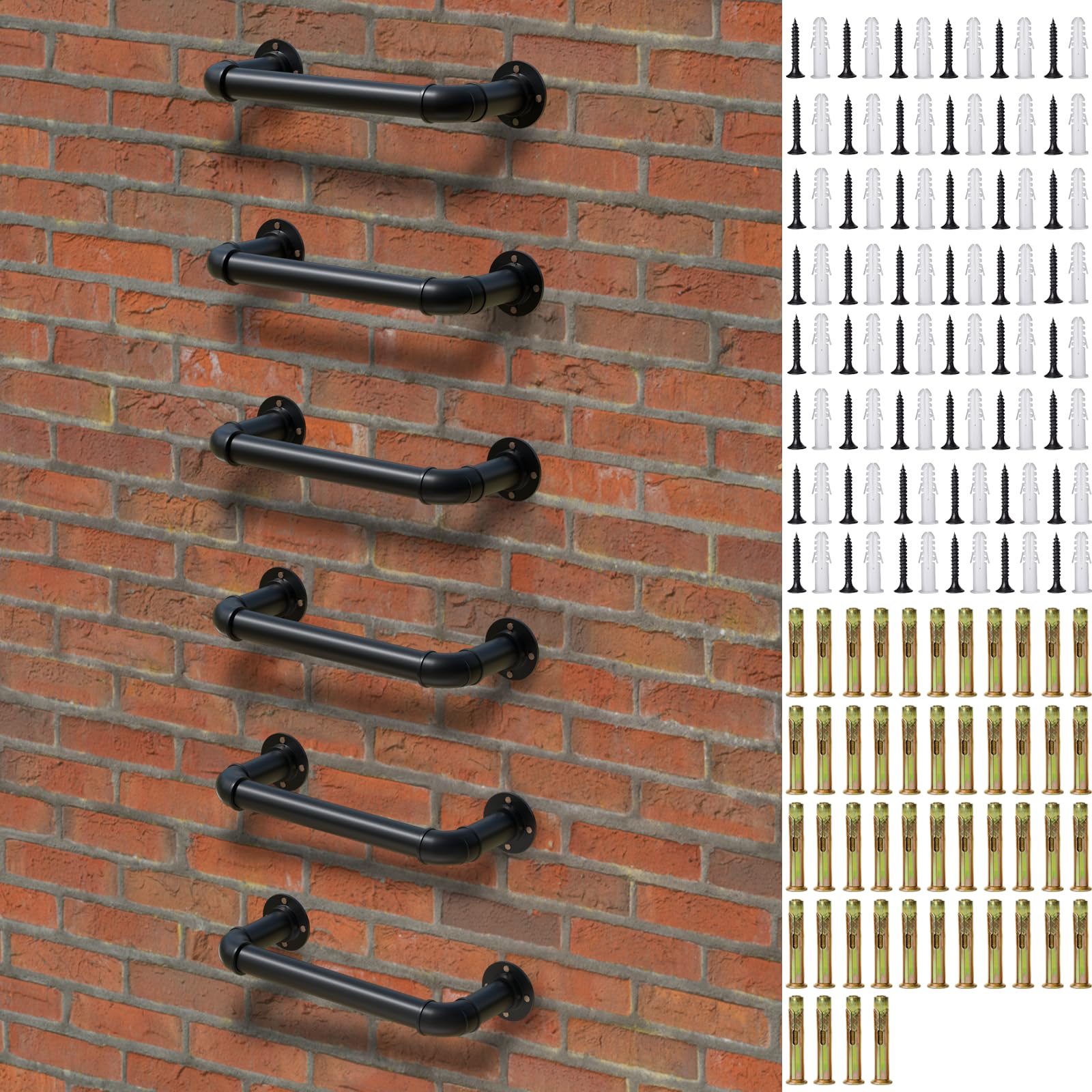Escalera montada en la pared, 1 peldaño de acero, paquete de 6 para escape de emergencia y acceso a buhardilla, capacidad de 318 kg, acabado negro para todo tipo de clima, con pernos de expansión para