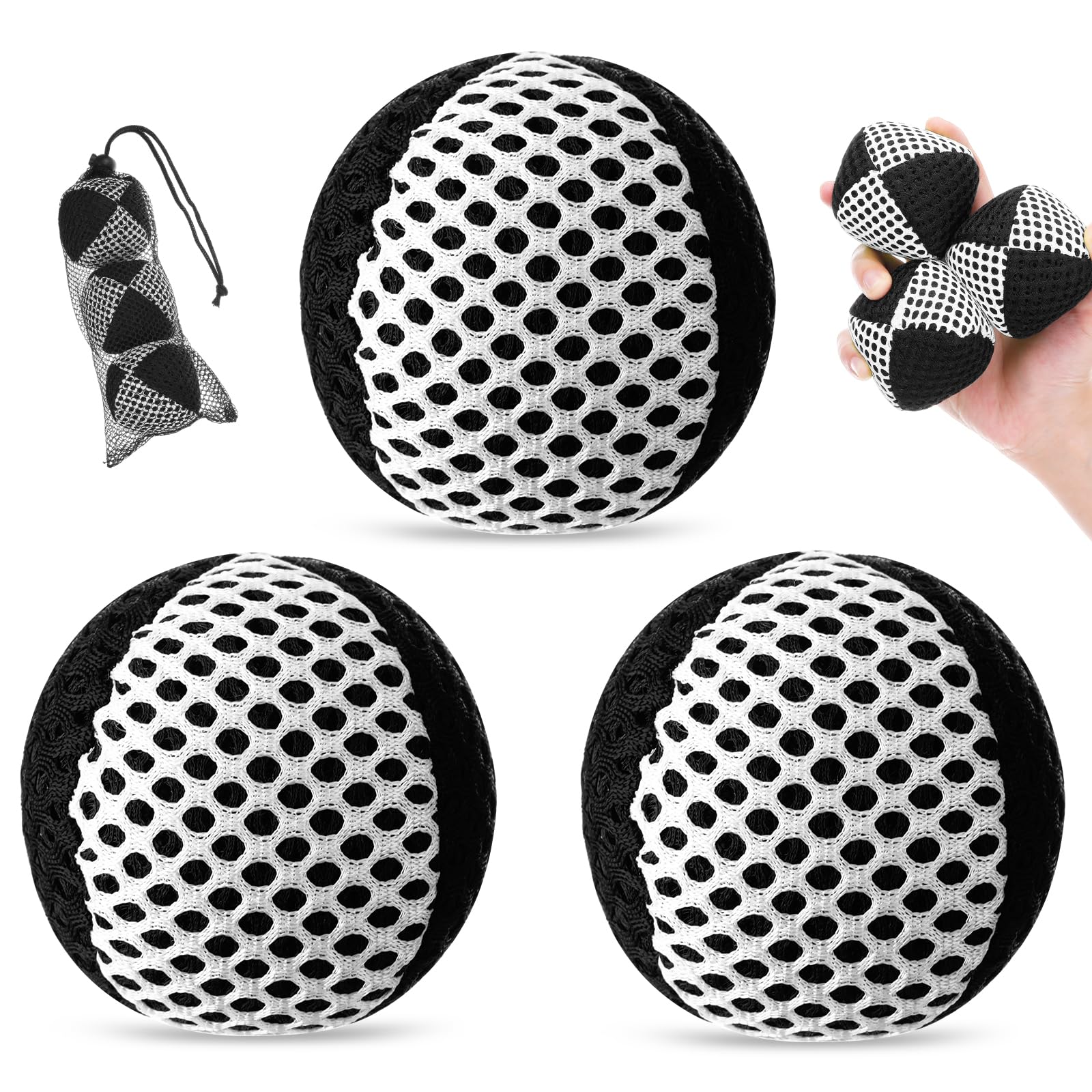 Soulchen 3 Packs Juggling Balls Set for Beginners Juggling Bean Bags Durable Juggle Ball Kit for Beginners and Professionals (Black White)
