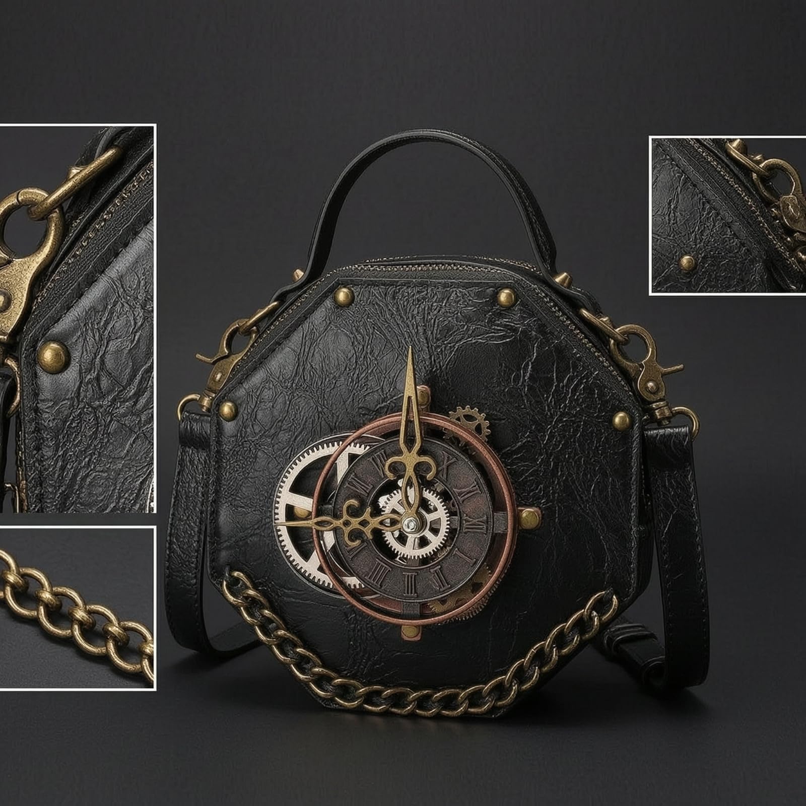 rockible Bolso Bandolera Mujer Octogonal Bolso Hombro Cartera Bolso Mano Piel Sintética con Textura Arrugada y Cadena Decorativa Cierre Seguro con Cremallera