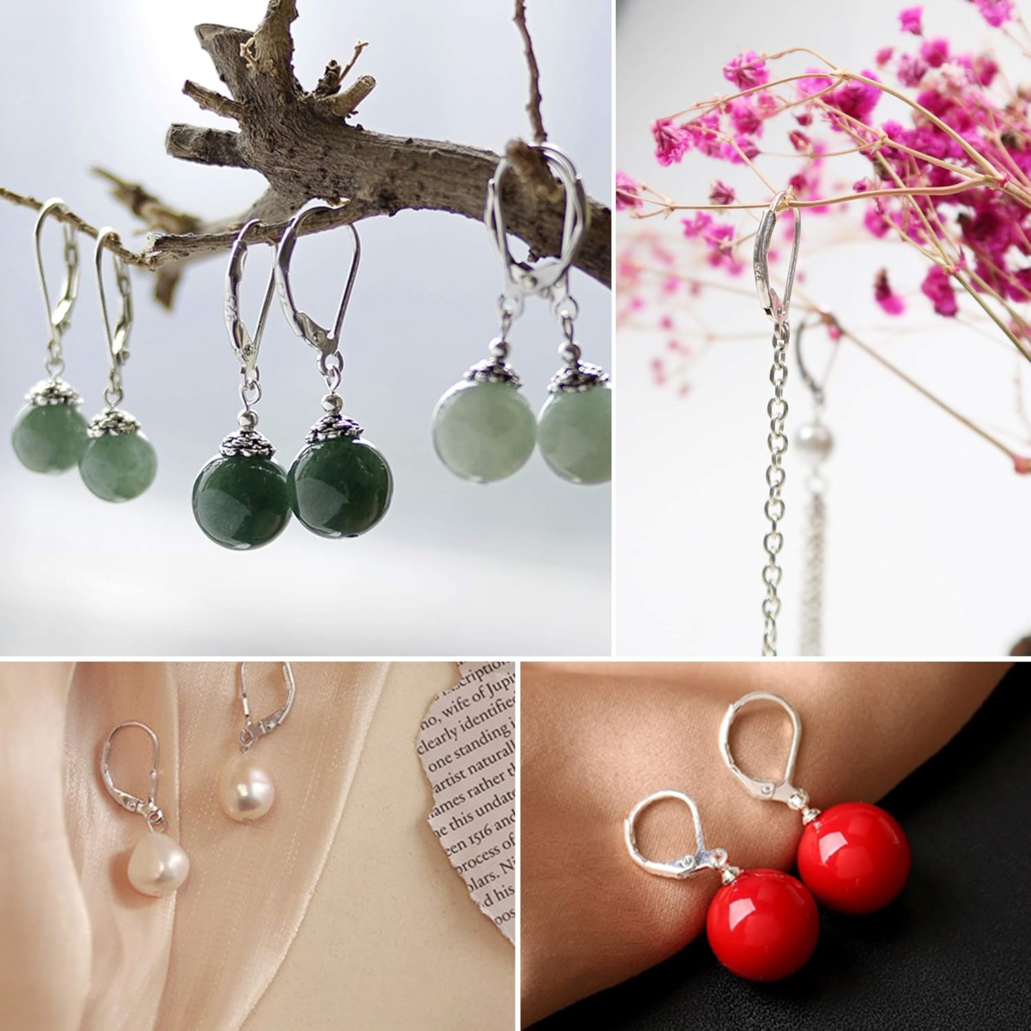 8pcs 925 Sterling Silver Leverback French Earring Hooks Hypoallergenic Dangle Earwire Findings 16x9mm for Jewelry Making