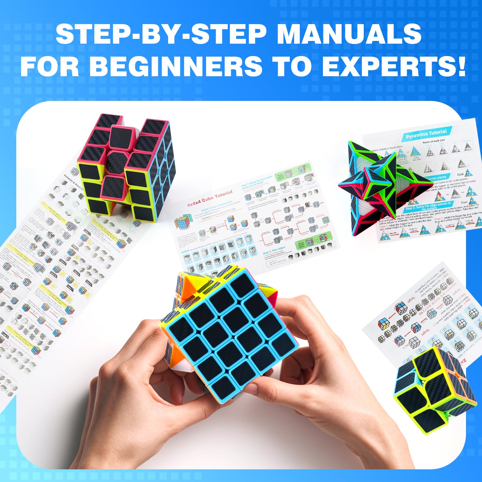 Juego de 5 cubos de velocidad, paquete de 5 unidades, 2 x 2, 3 x 3, 4 x 4, 5 x 5, cubo de velocidad Pyraminx, cubo de rompecabezas para niños, principiantes y adultos 5