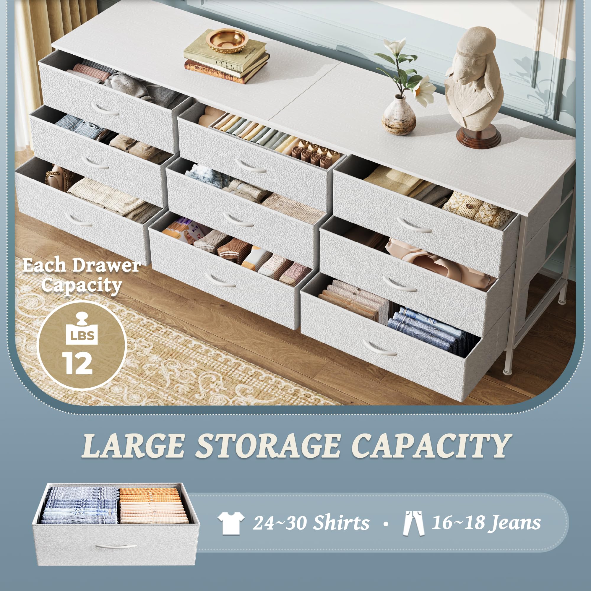 Amazon.com: Huuger 63 Inch Dresser for Bedroom, Dresser for Closet with 9  Fabric Drawers, Large TV Stand for 55, 65, 70 Inch TV, Entertainment Center  with Storage, Wide Long Chest of Drawers,