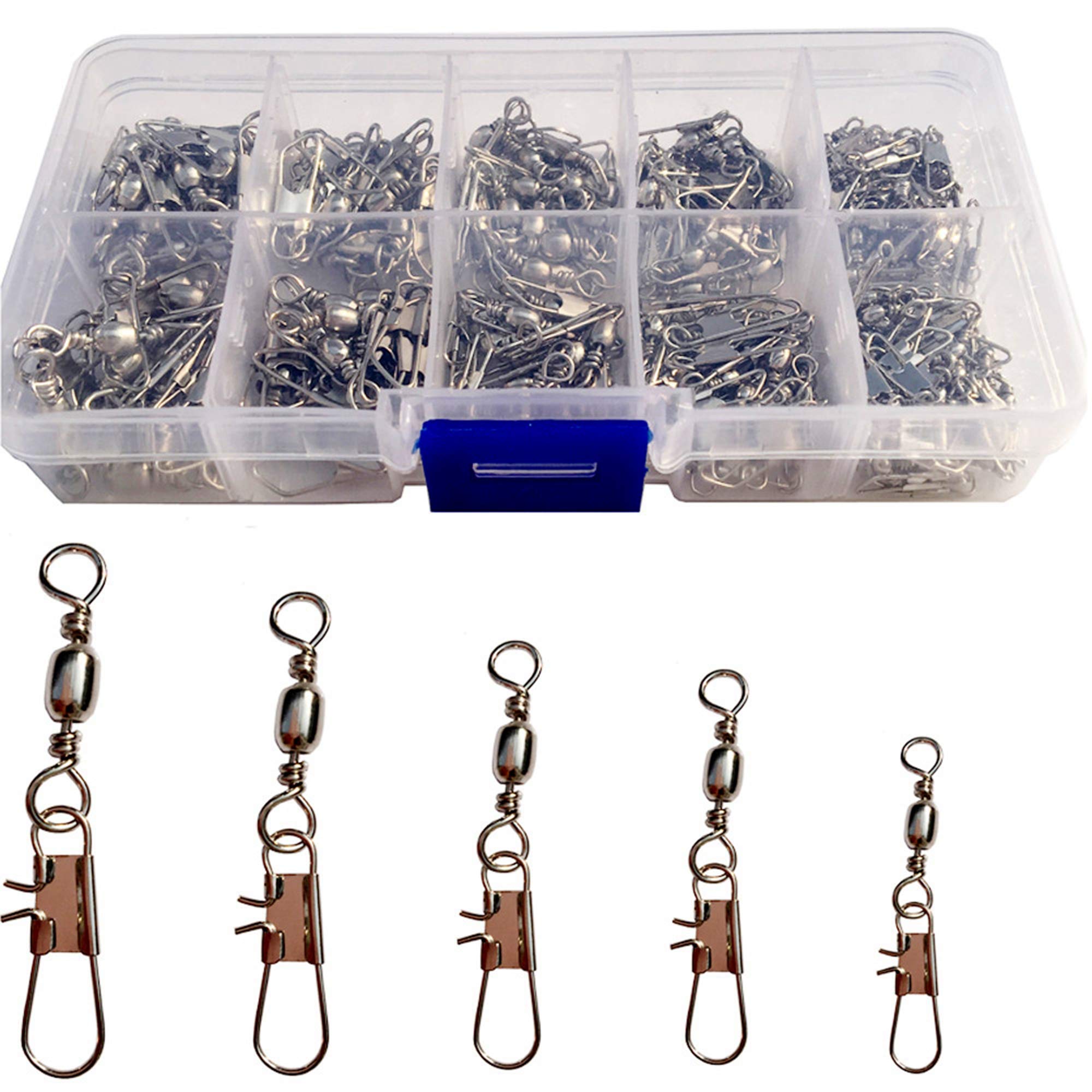 Luengo 100pcs Barrel Swivel with Safty Snap Connector Solid Rings Fishing Swivel snap Connector