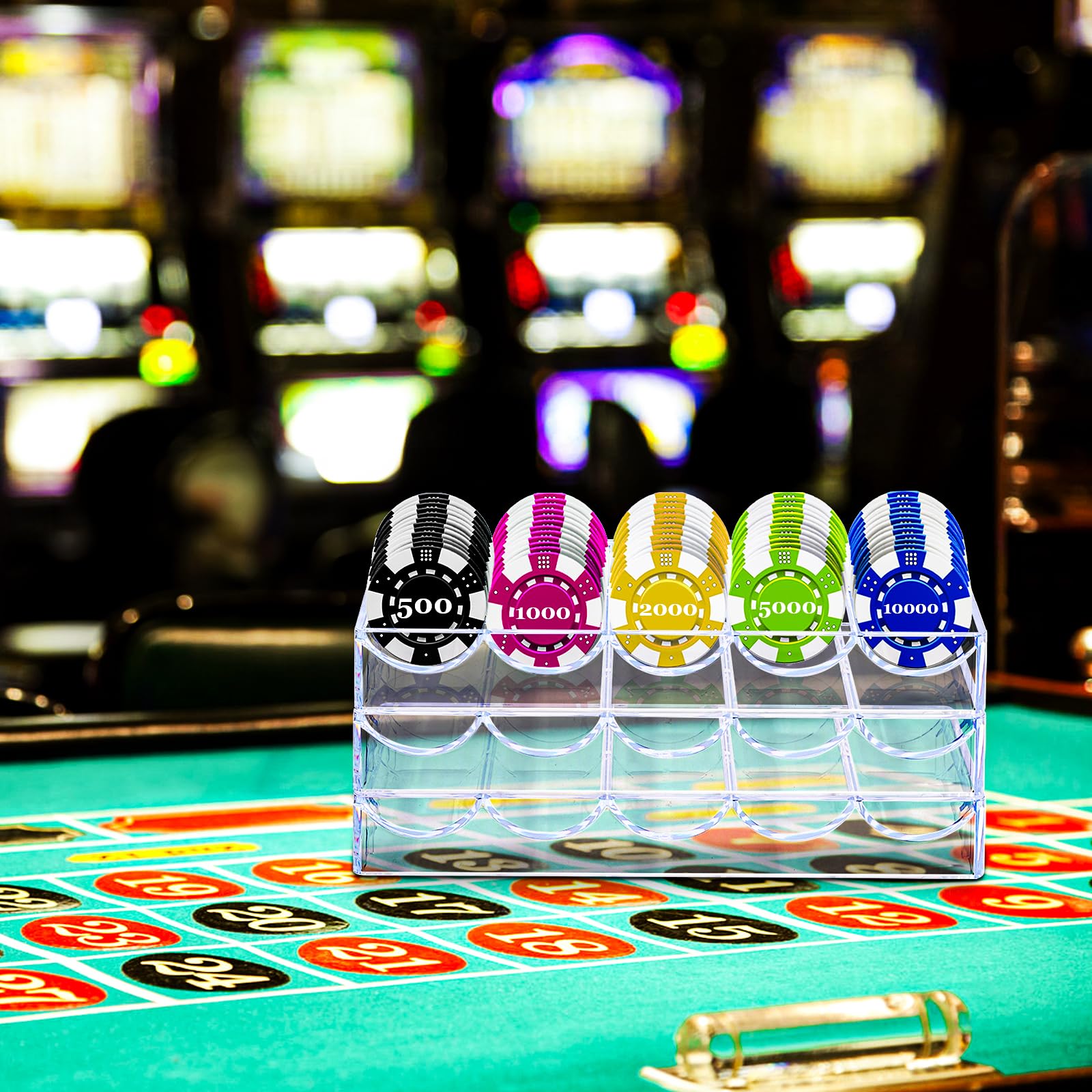 Pumtus 10 Stück Pokerchip-Tablett, transparent, dicker Kunststoff, für Casino-Chips, jeweils für 100 Chips, Standard-Größe, stabile Tonchip-Boxen für Pokerclub, Glücksspiel, Blackjack