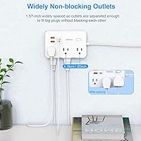 Vista 7 de Flat Plug Power Strip Surge Protector, 5ft Ultra Thin Extension Cord with 4 USB Wall Charger(2 USB C Port), 6 Widely-Spaced Outlets Power Strip