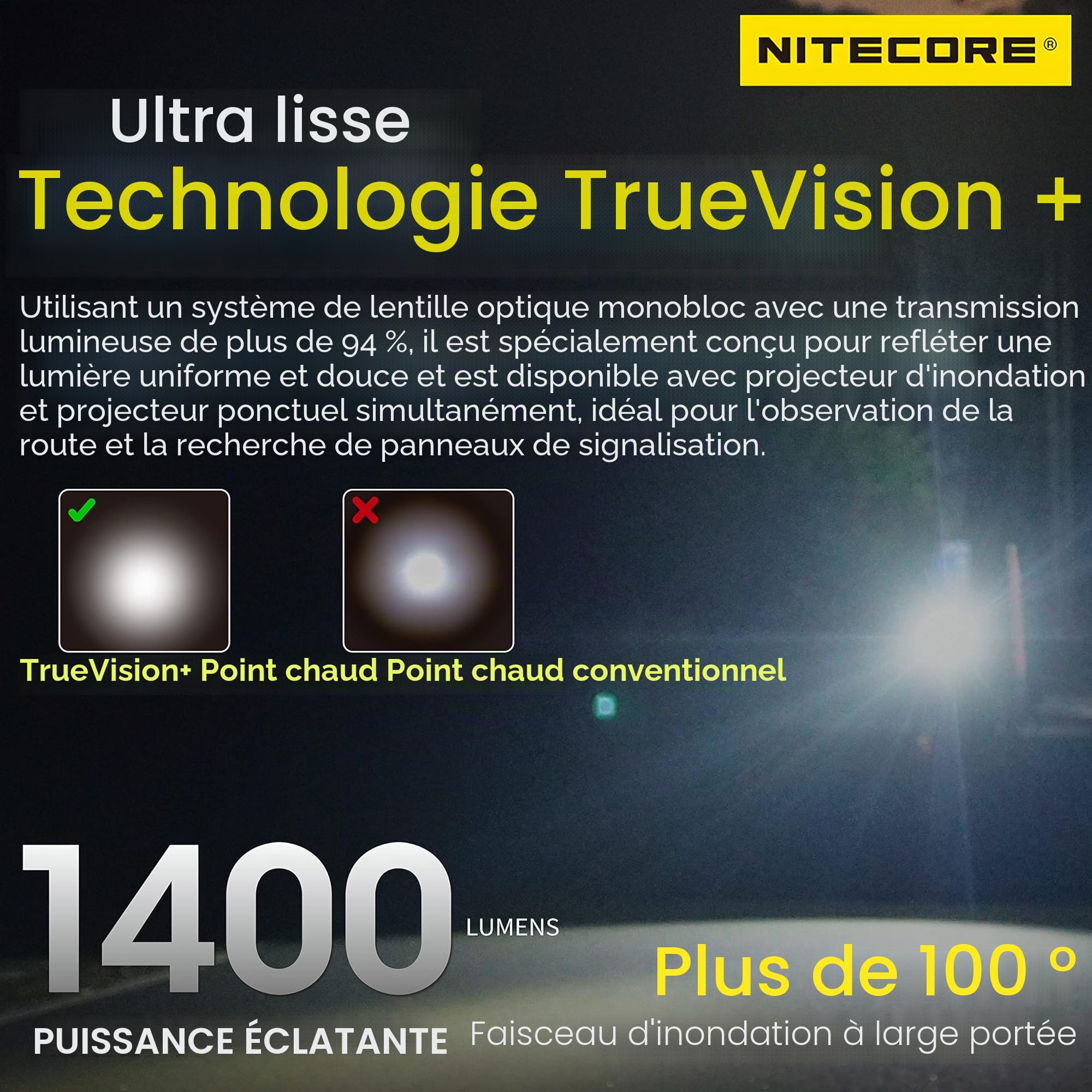 Nitecore NU43 Lampe frontale légère 1400 lumens avec batterie 3400 mAh rechargeable USB-C