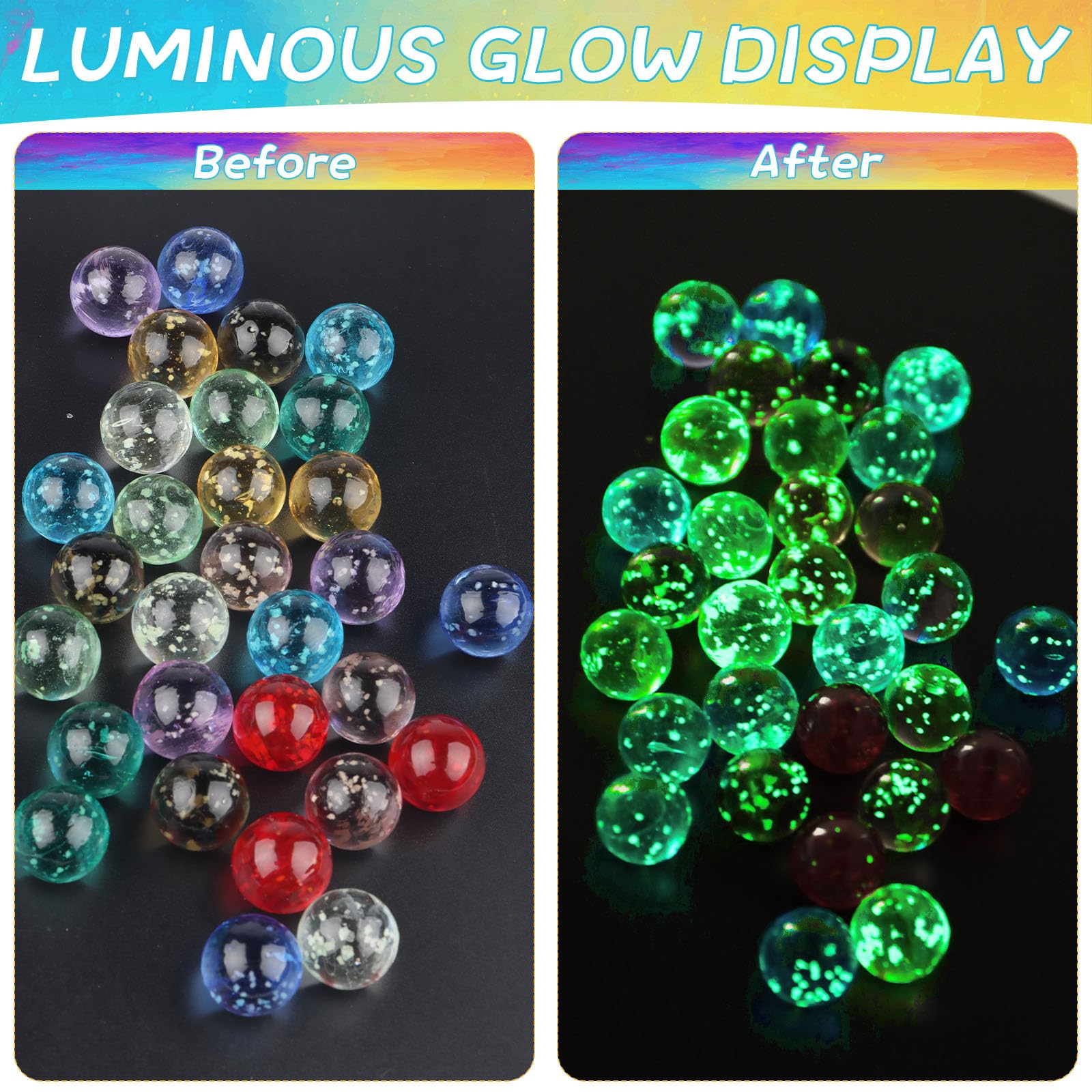 20 Billes De Verre Phosphorescentes Multicolores 14mm - Brillent Dans Le Noir Pour Décoration Maison, Aquarium, Pots