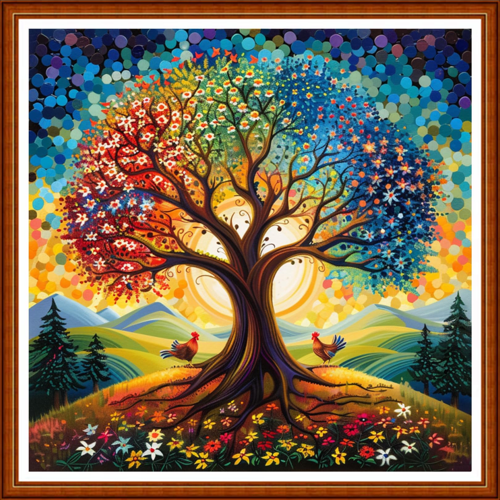 Joyhoor Stamped Cross Stitch Kits for Beginners Needlepoint Kits for Adults Embroidery Kits 11CT Counted Cross Stitch Kits Printed Embroidery Pattern- Tree of Life 18x18 inchs