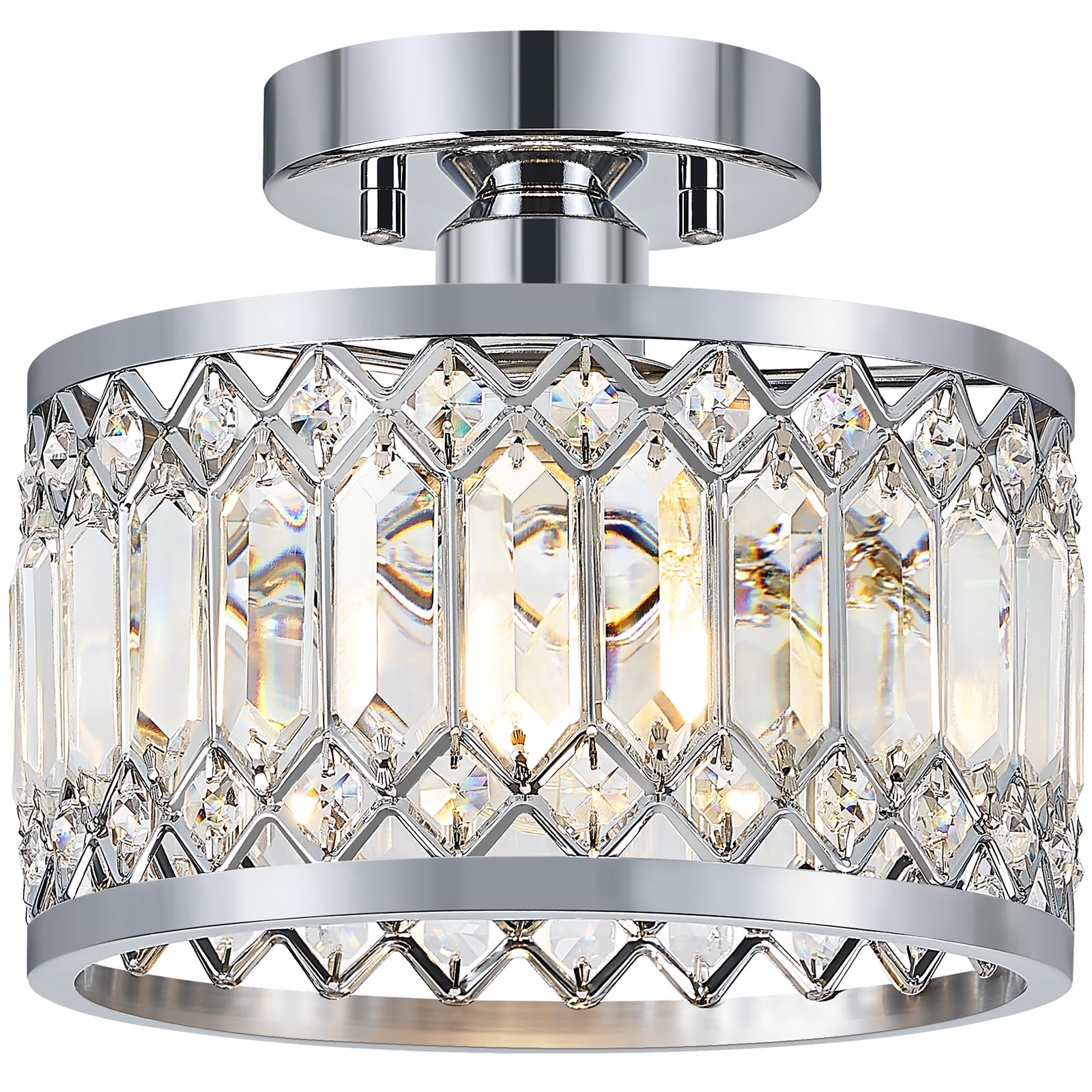 YURNYQ Crystal Ceiling Light Fixture, Modern Semi Flush Mount Ceiling Light, Chrome Lighting Fixtures Ceiling Lamp for Hallway, Kitchen, Entryway,