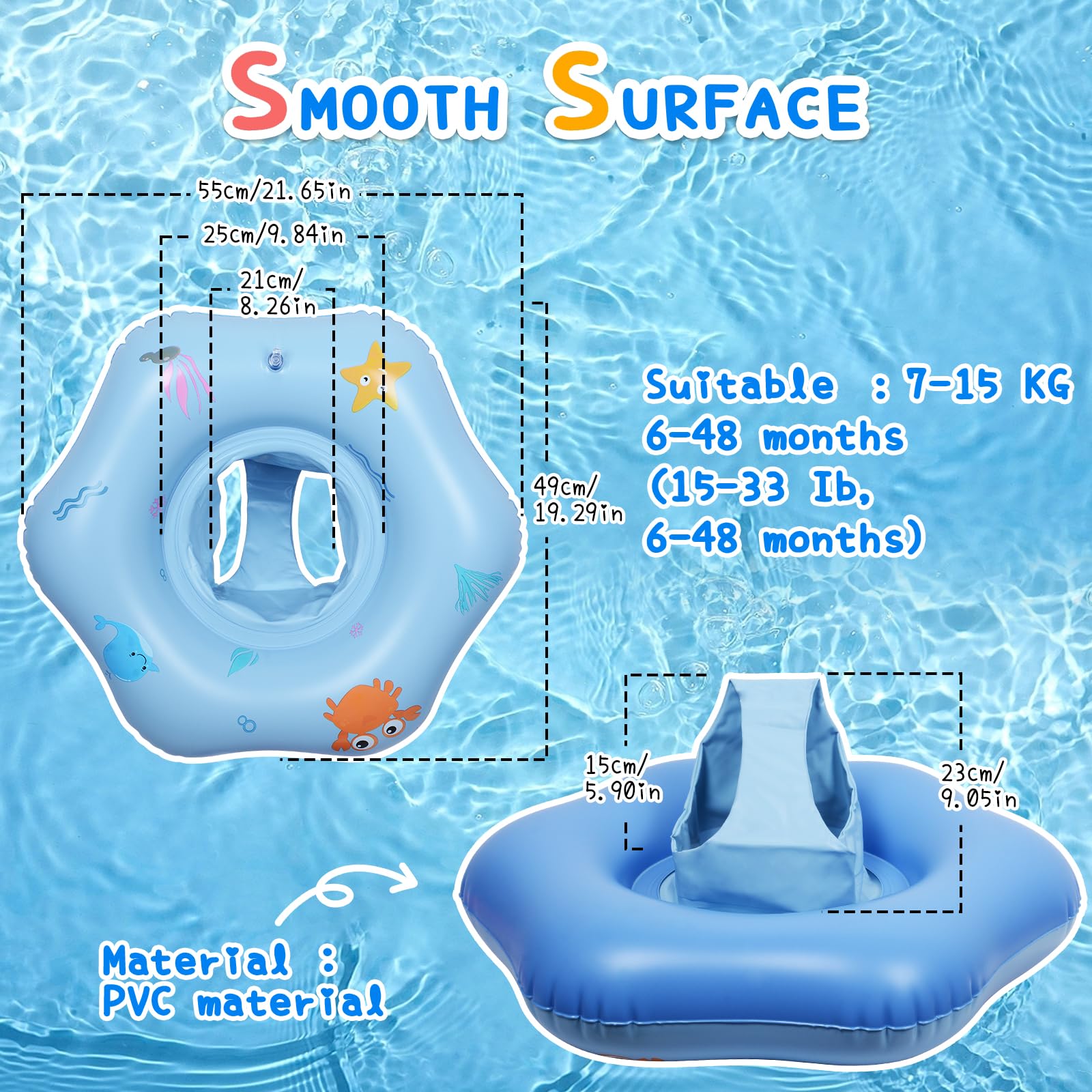 Salvagente per Bambini Gonfiabile con Sedile Materiale in PVC Salvagente per neonato da 12 Mesi a 36 Mesi Ottimo per Seggiolino per Bagnetto, Piscina